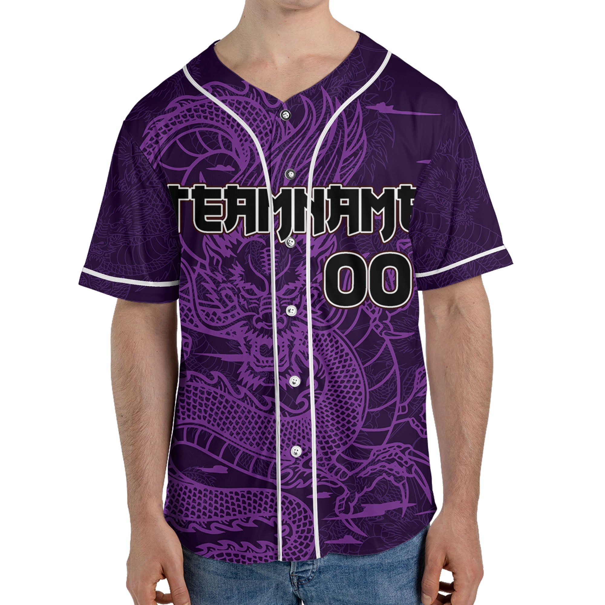 Personalize-Team-And-Name-Seamless-Dragon-Texture-Purple-Baseball-Jersey