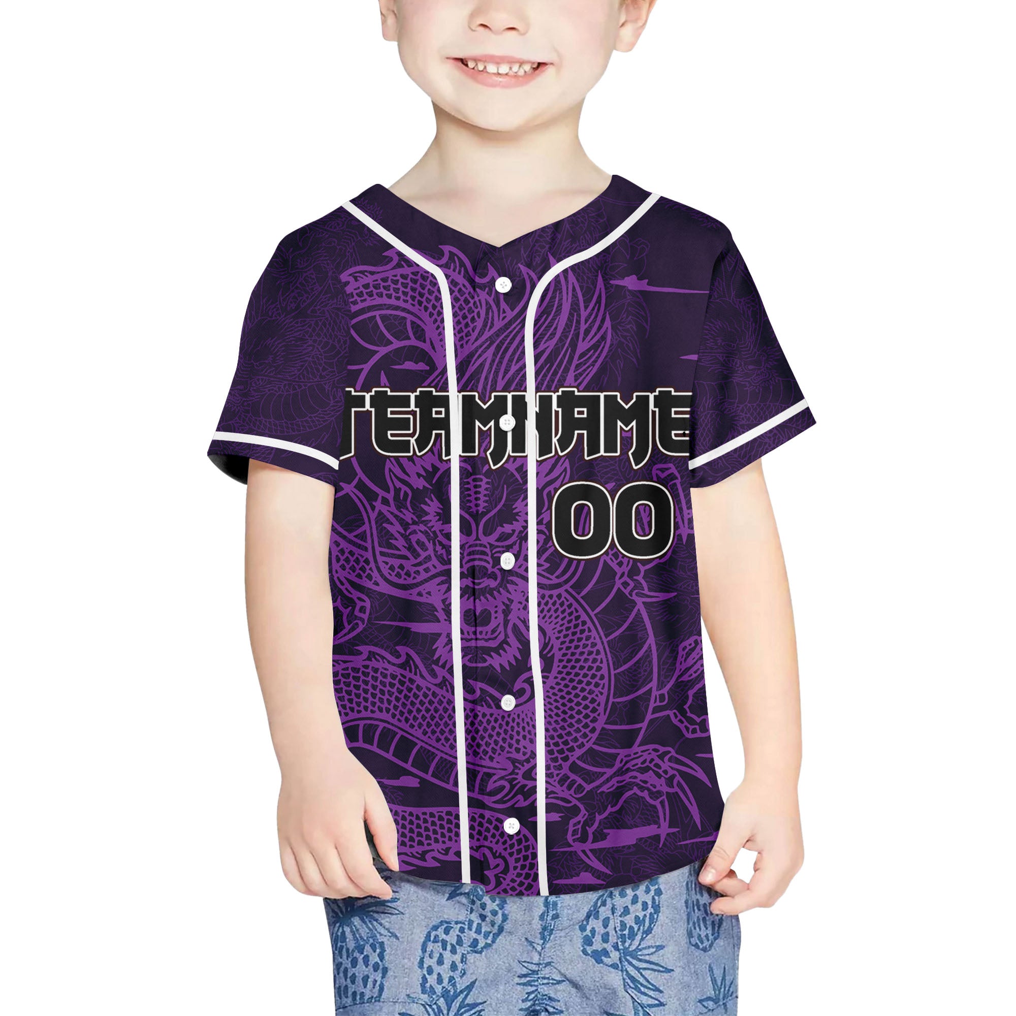 Personalize-Team-And-Name-Seamless-Dragon-Texture-Purple-Baseball-Jersey