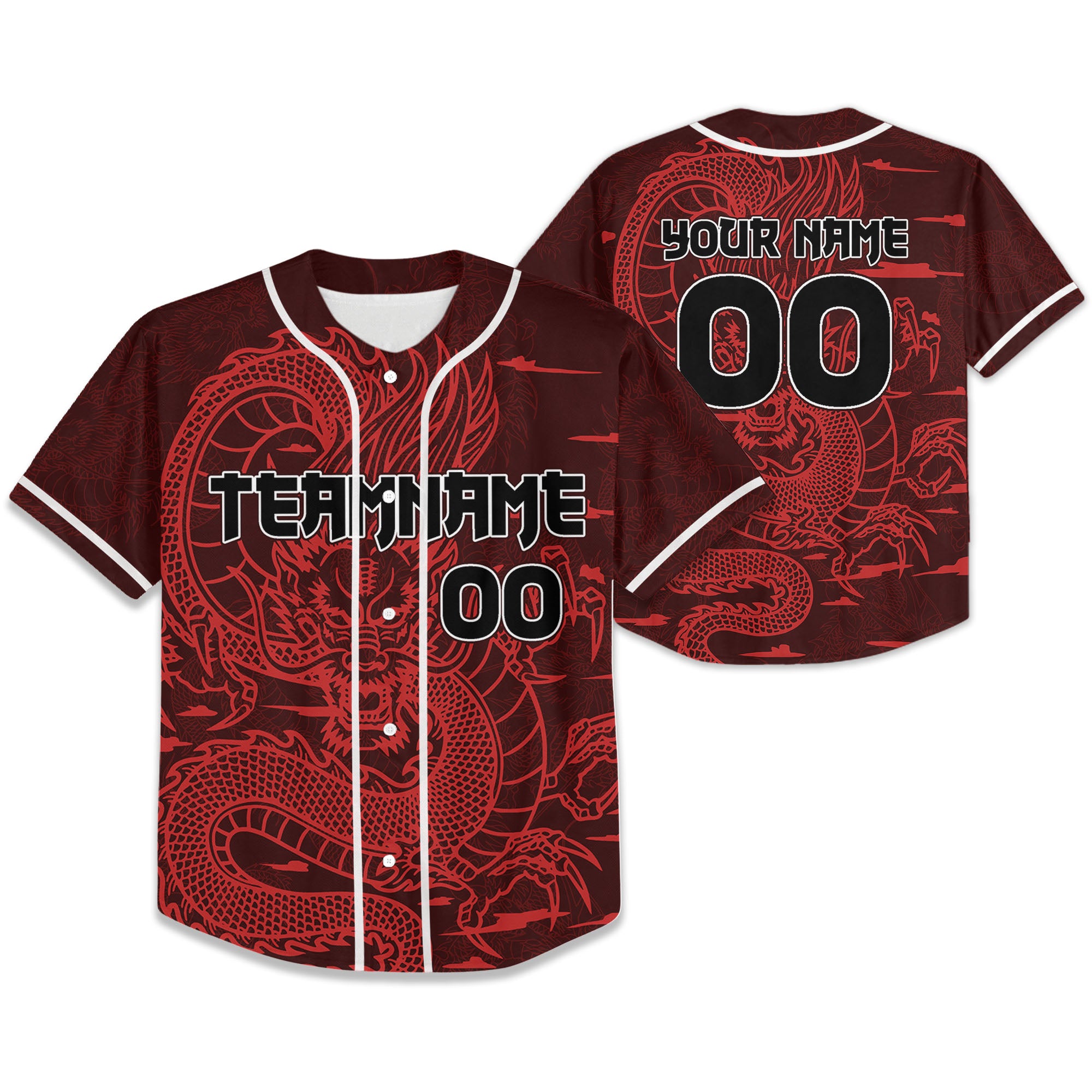 Personalize-Team-And-Name-Seamless-Dragon-Texture-Red-Baseball-Jersey