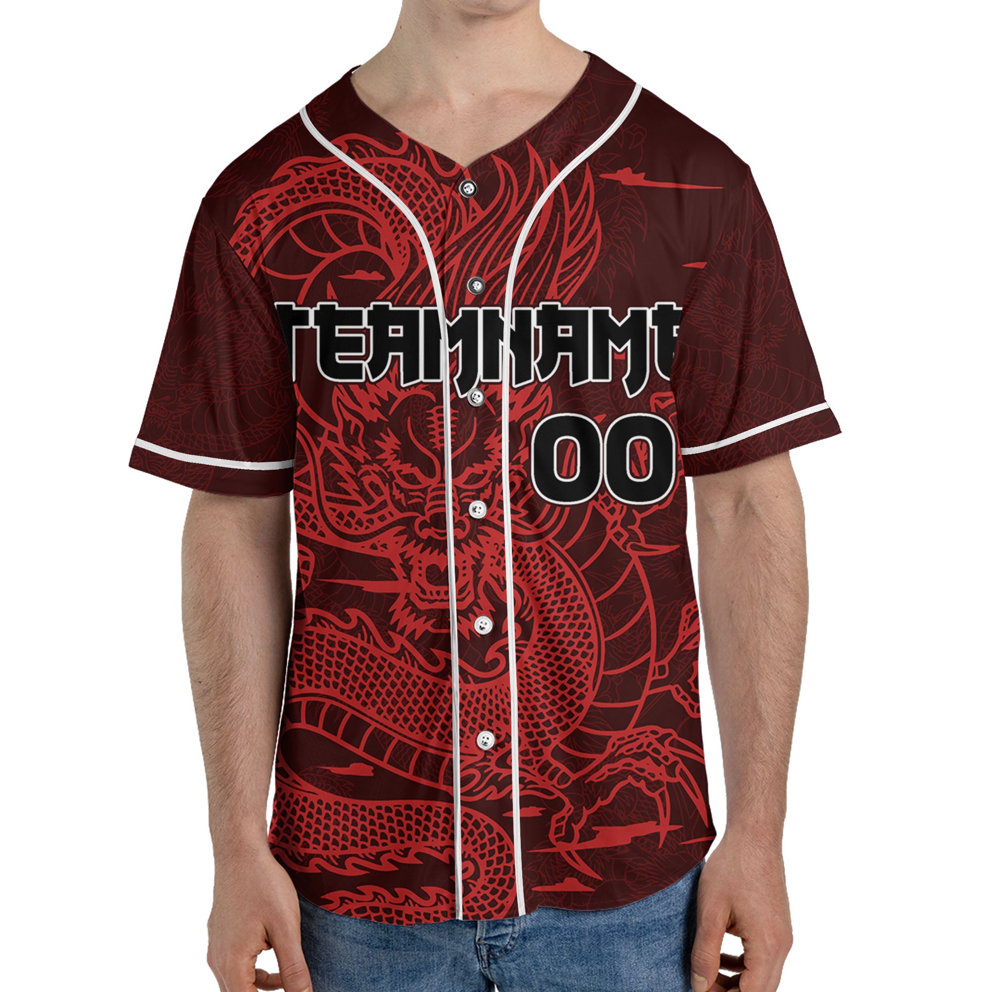 Personalize-Team-And-Name-Seamless-Dragon-Texture-Red-Baseball-Jersey