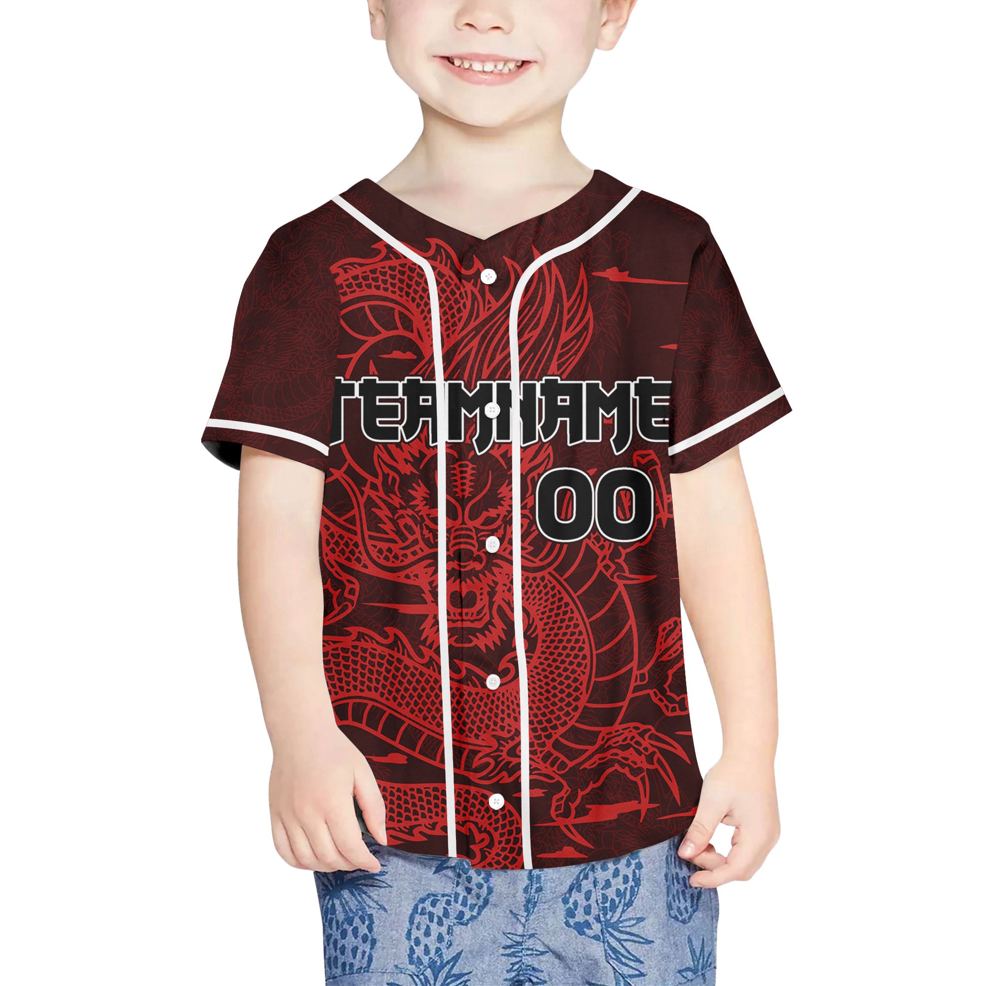 Personalize-Team-And-Name-Seamless-Dragon-Texture-Red-Baseball-Jersey
