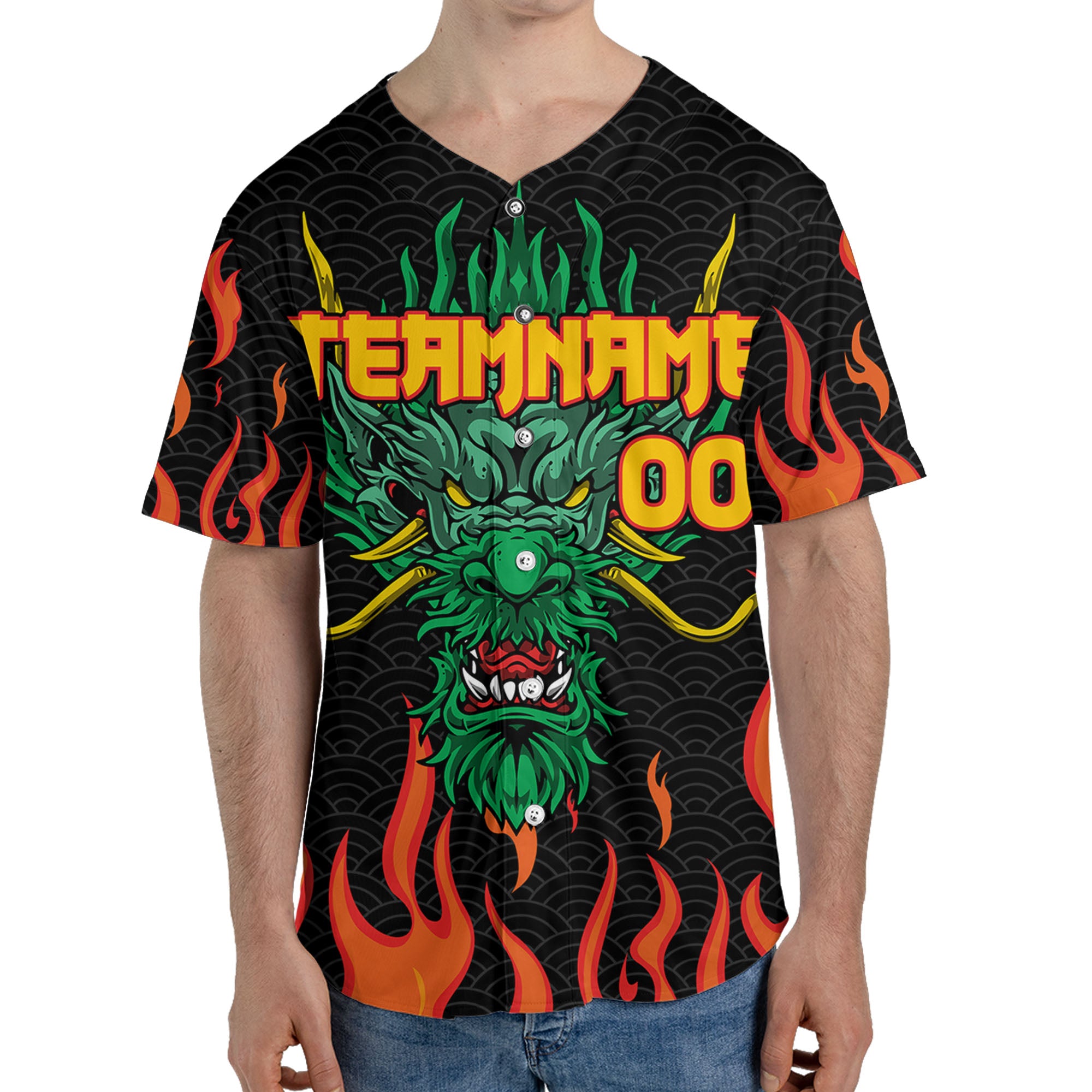 Personalize-Team-Name-And-Number-Dragon-Head-Green-Baseball-Jersey