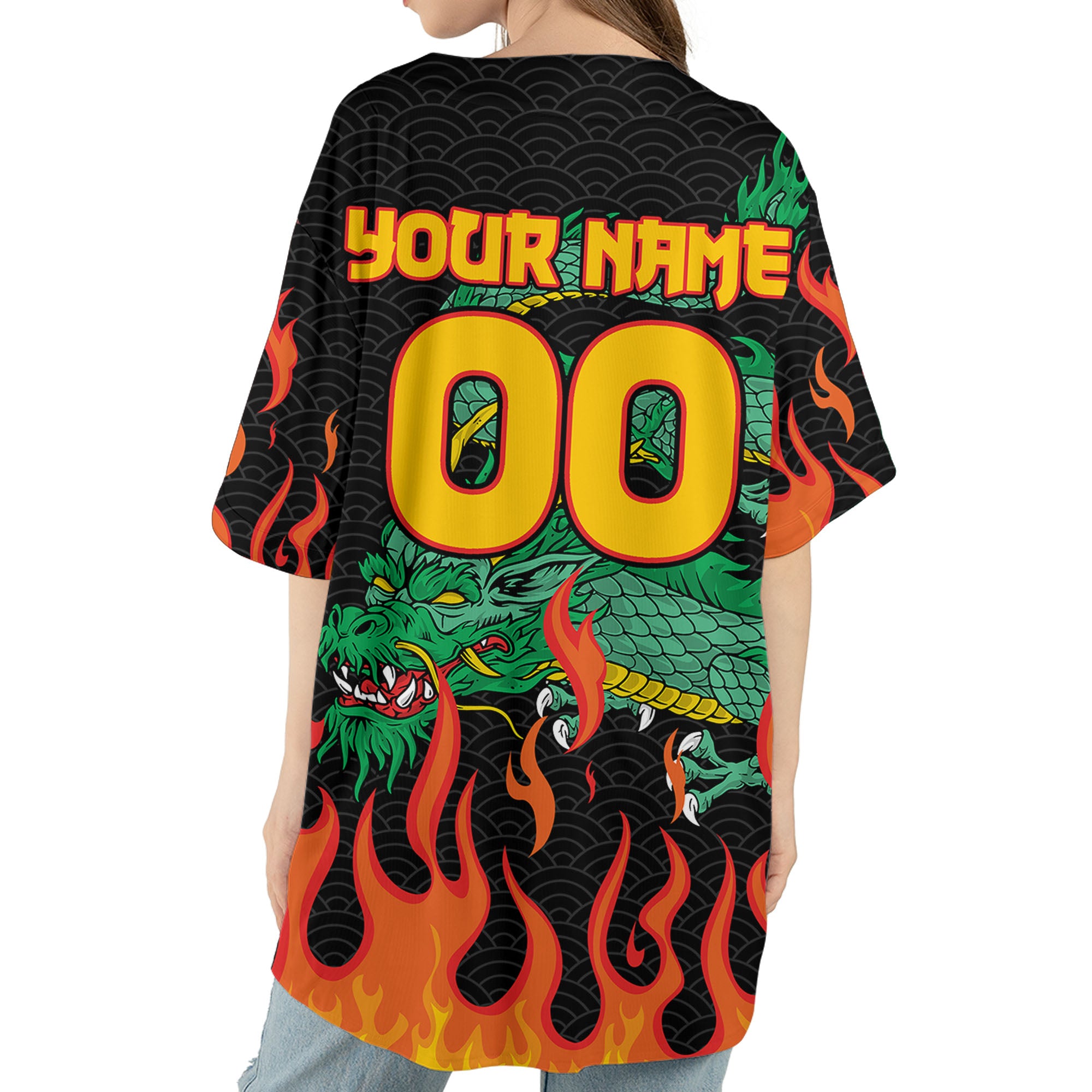 Personalize-Team-Name-And-Number-Dragon-Head-Green-Baseball-Jersey