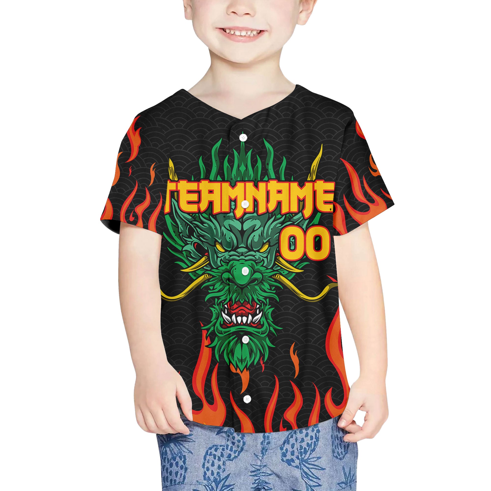 Personalize-Team-Name-And-Number-Dragon-Head-Green-Baseball-Jersey