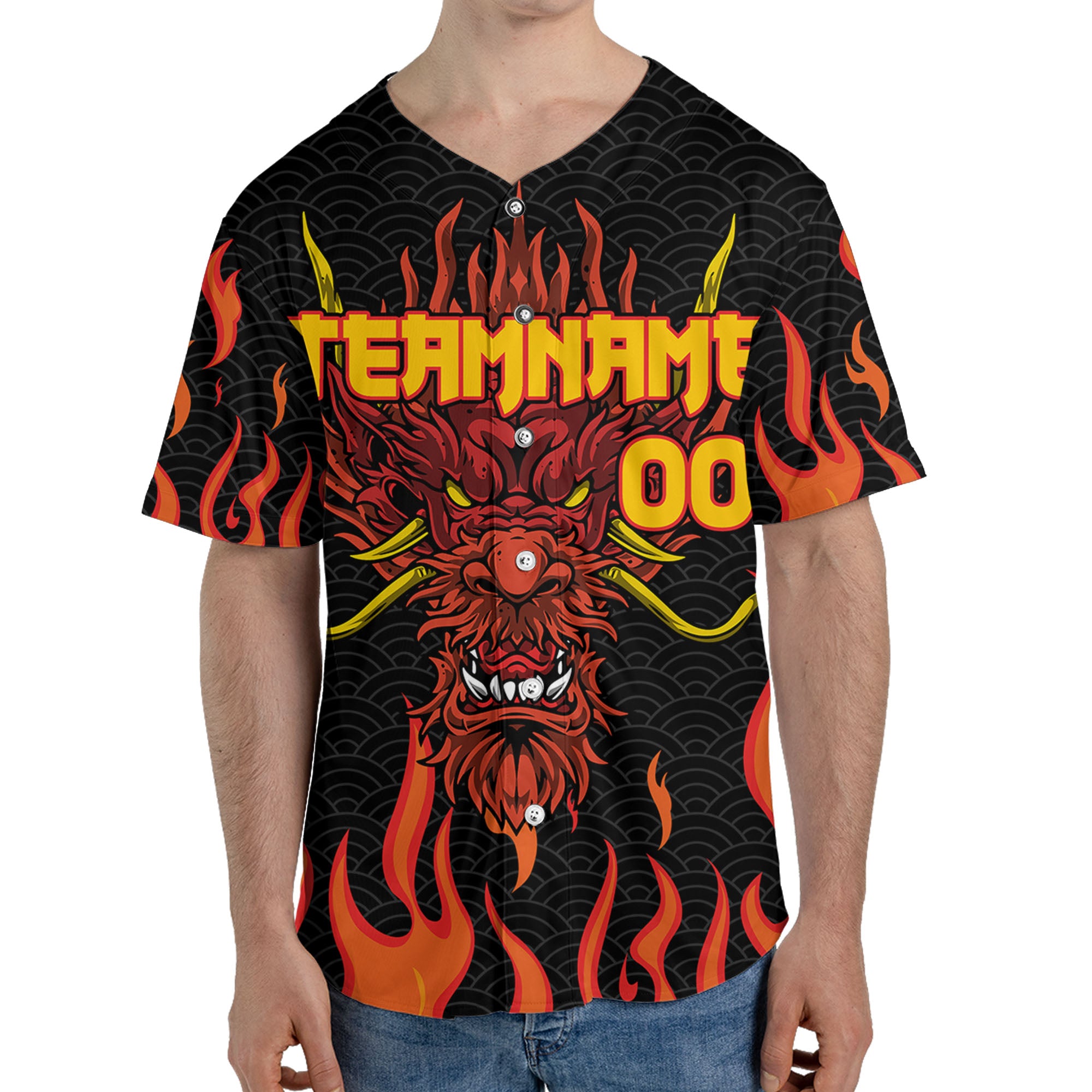 Personalize-Team-Name-And-Number-Dragon-Head-Red-Baseball-Jersey