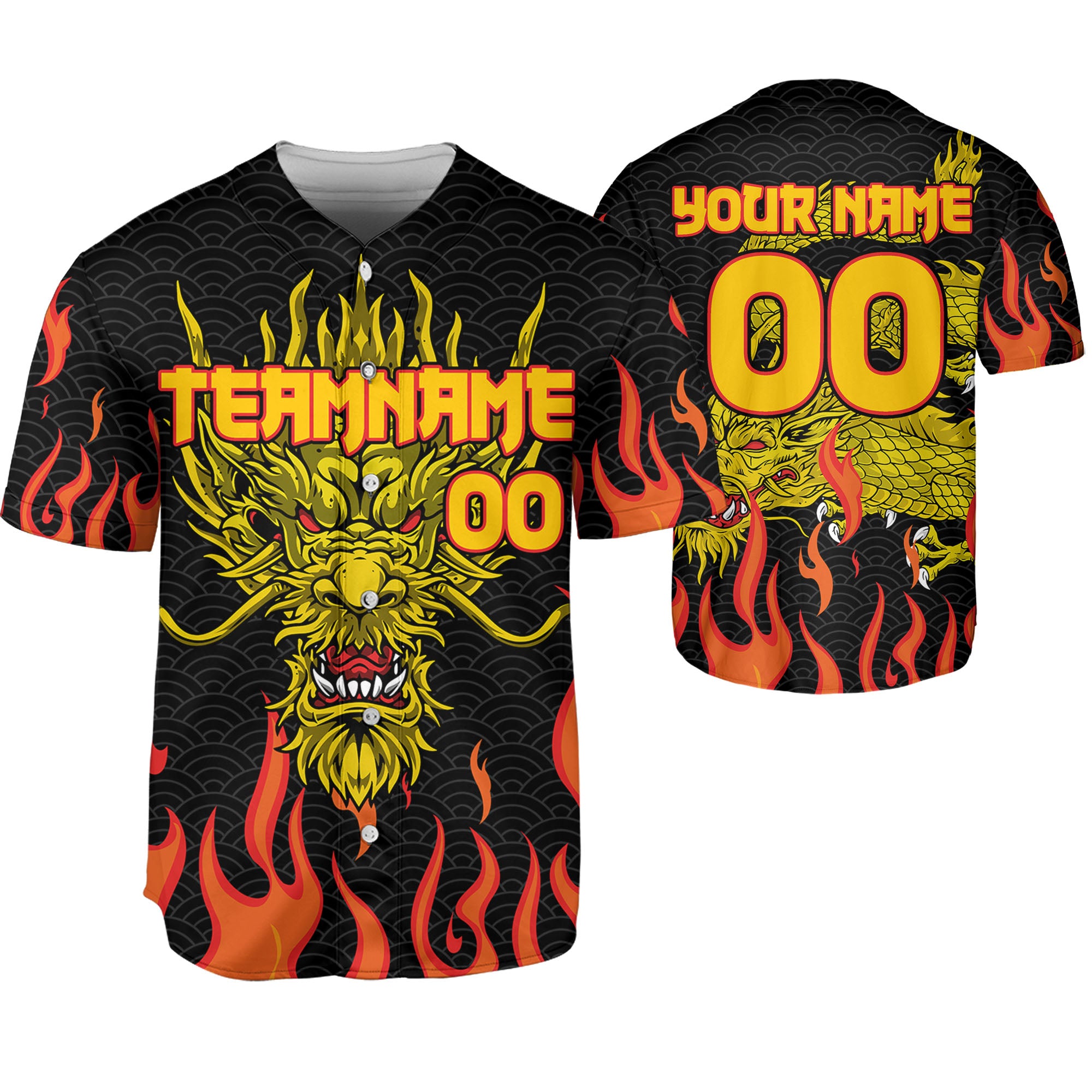 Personalize-Team-Name-And-Number-Dragon-Head-Yellow-Baseball-Jersey