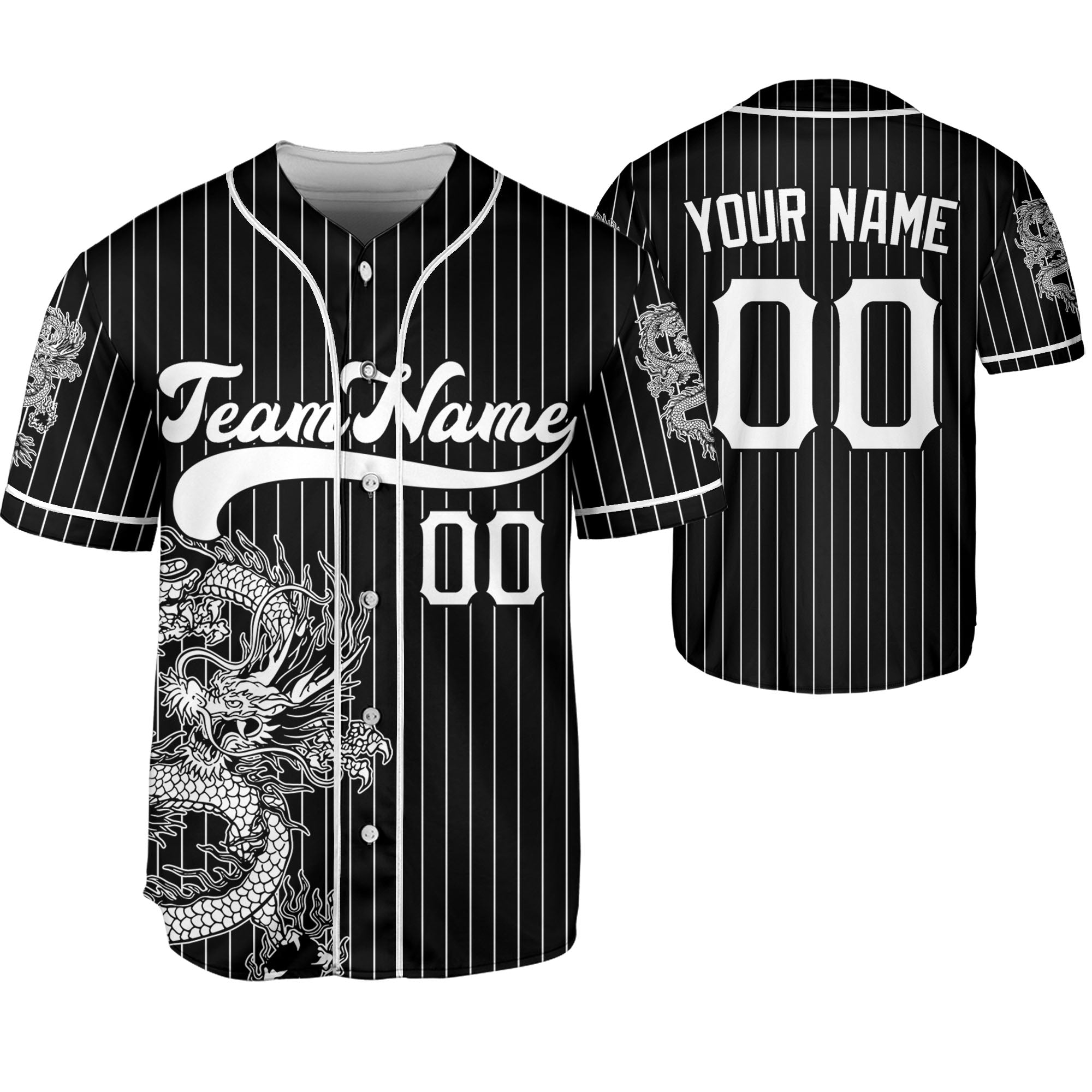 Personalize-Team-Name-And-Number-Dragon-Striped-Baseball-Cool-Sport-Black