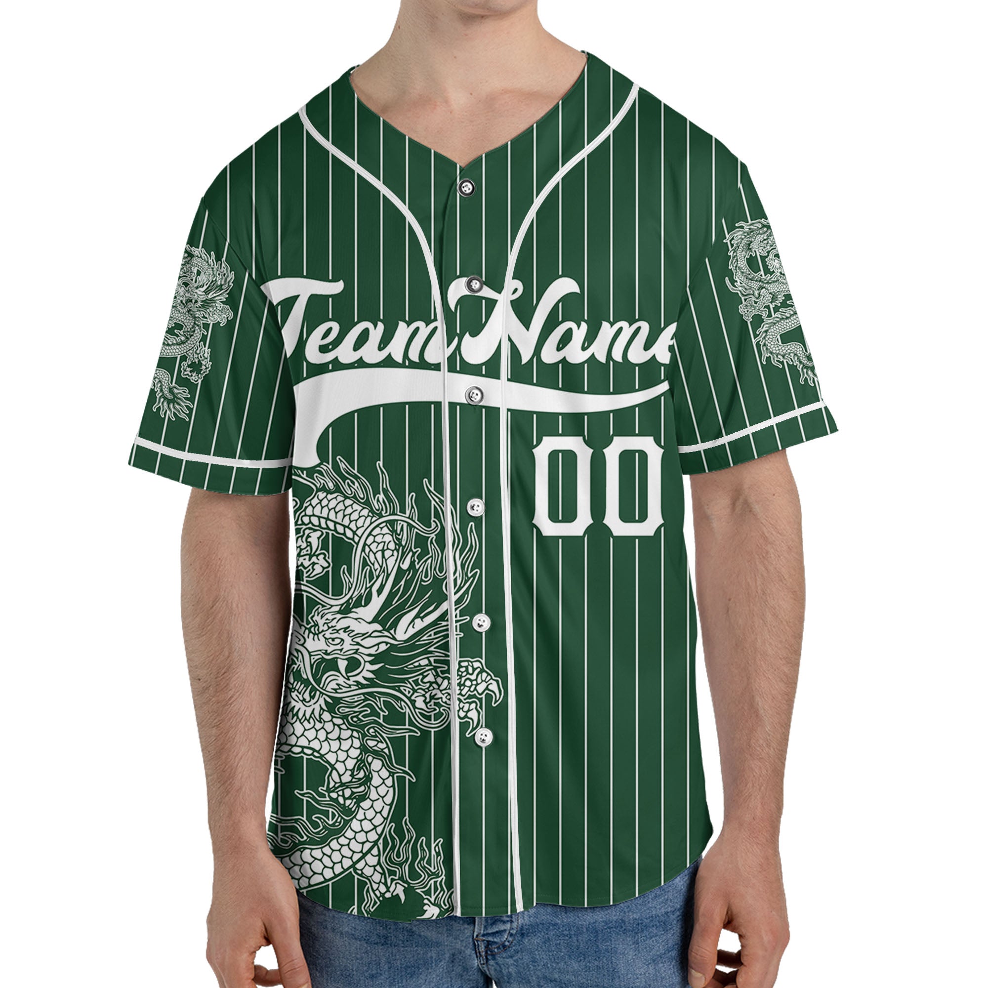 Personalize-Team-Name-And-Number-Dragon-Striped-Baseball-Cool-Sport-Green