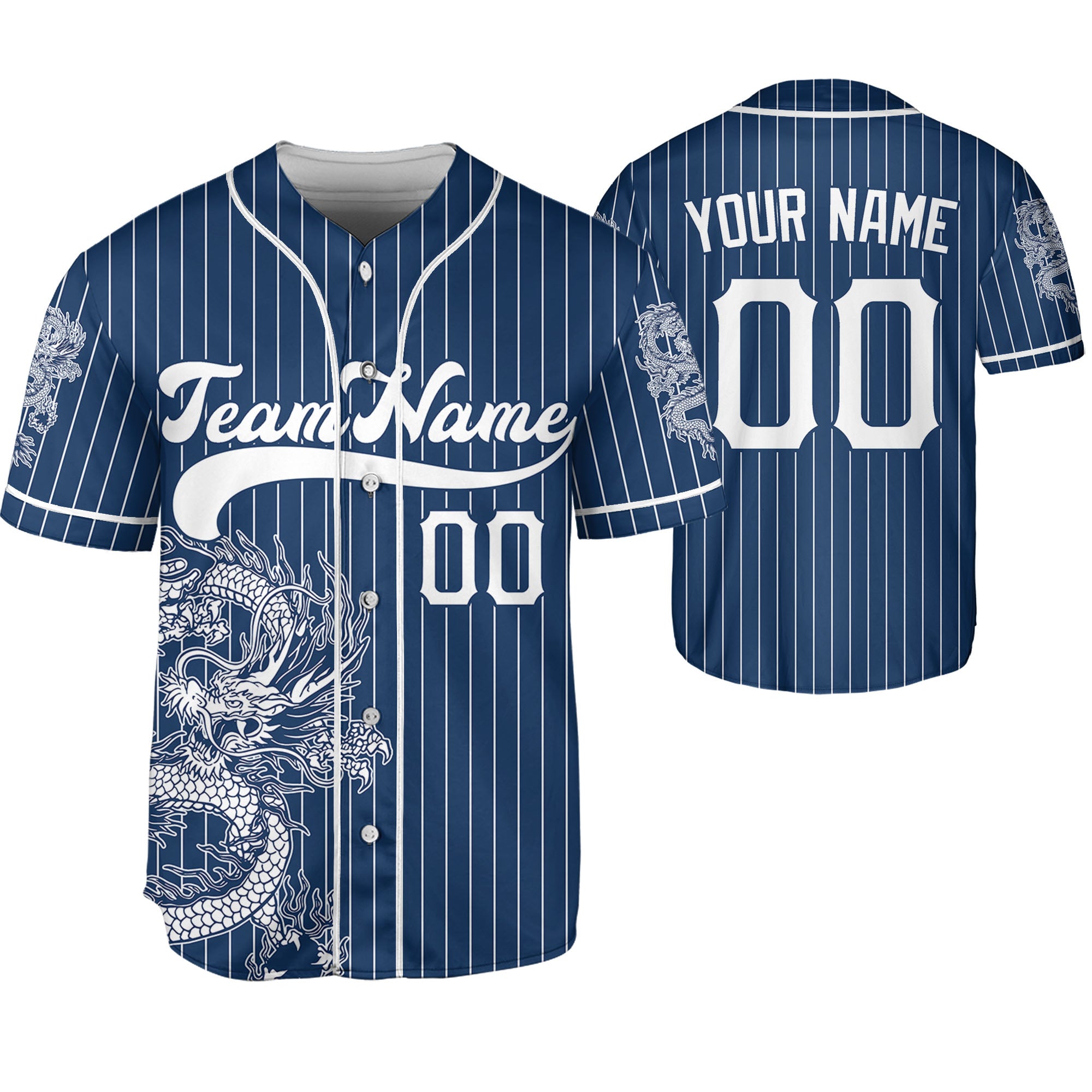 Personalize-Team-Name-And-Number-Dragon-Striped-Baseball-Cool-Sport-Navy