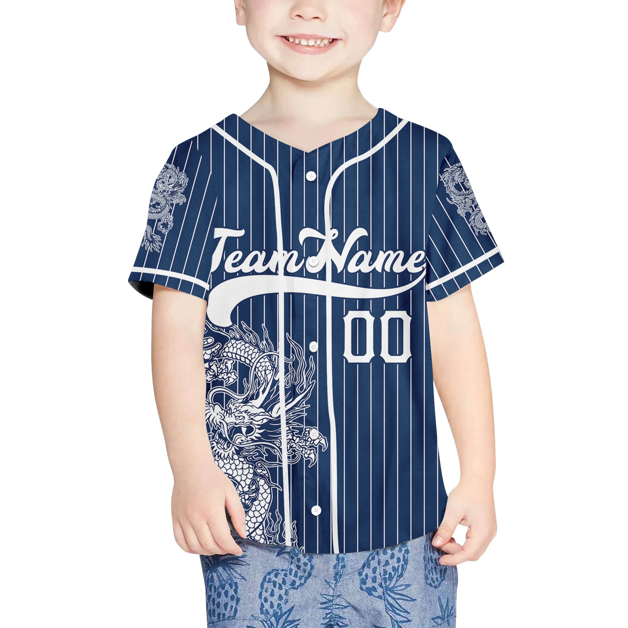 Personalize-Team-Name-And-Number-Dragon-Striped-Baseball-Cool-Sport-Navy