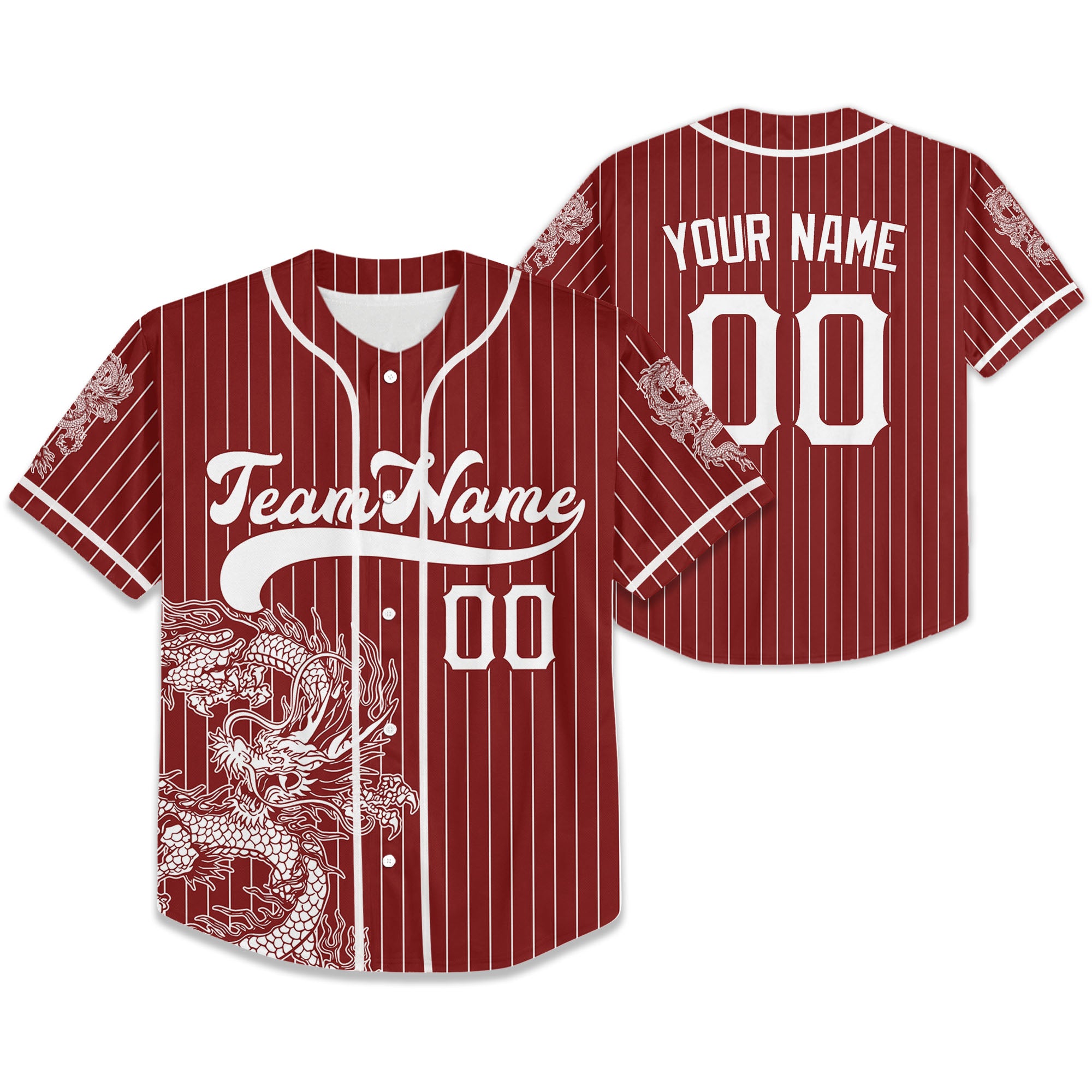 Personalize-Team-Name-And-Number-Dragon-Striped-Baseball-Cool-Sport-Red