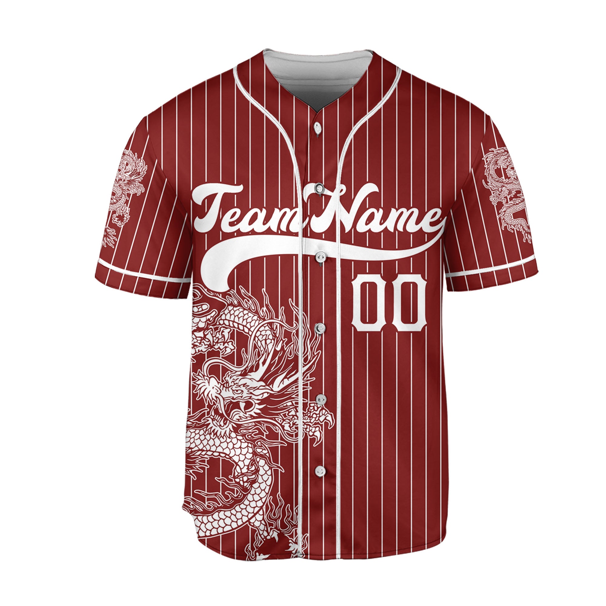 Personalize-Team-Name-And-Number-Dragon-Striped-Baseball-Cool-Sport-Red