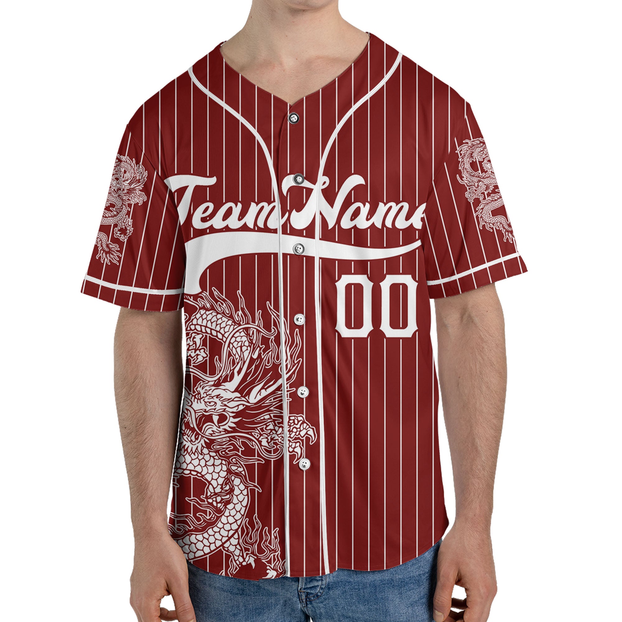 Personalize-Team-Name-And-Number-Dragon-Striped-Baseball-Cool-Sport-Red