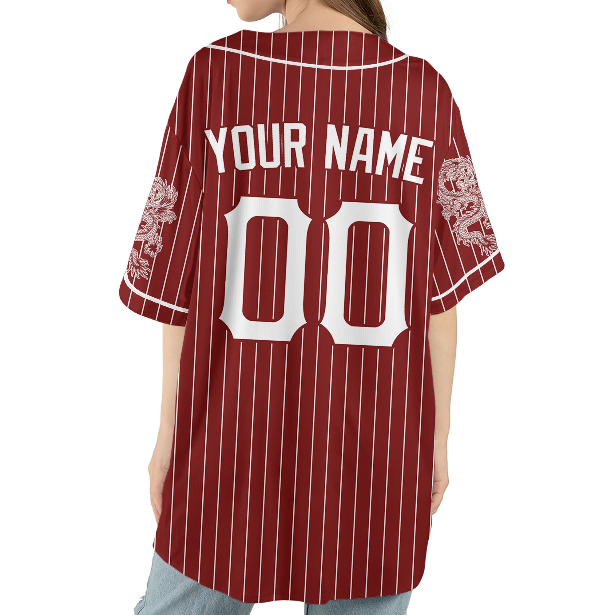 Personalize-Team-Name-And-Number-Dragon-Striped-Baseball-Cool-Sport-Red
