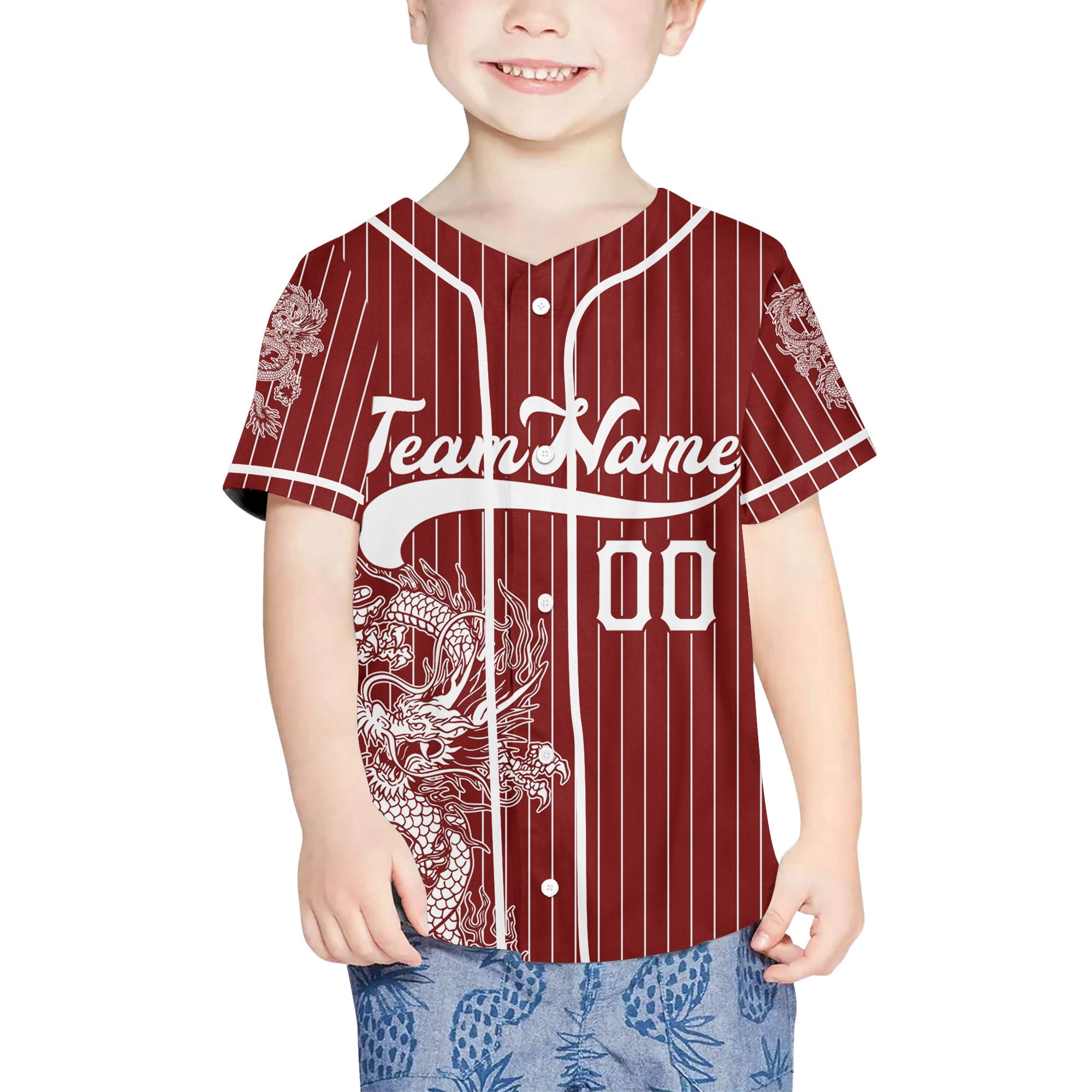 Personalize-Team-Name-And-Number-Dragon-Striped-Baseball-Cool-Sport-Red