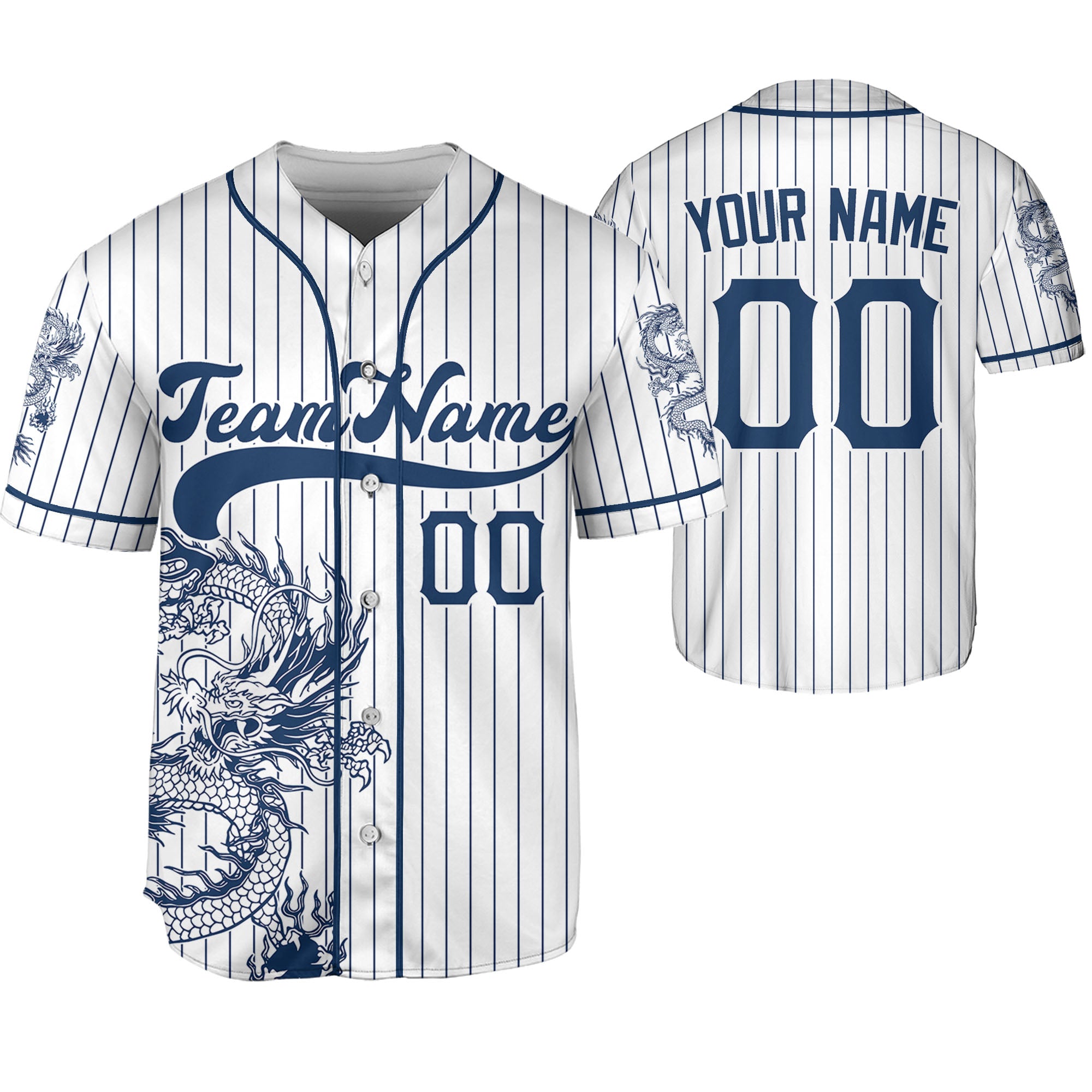Personalize-Team-Name-And-Number-Dragon-Striped-Baseball-Cool-Sport-White
