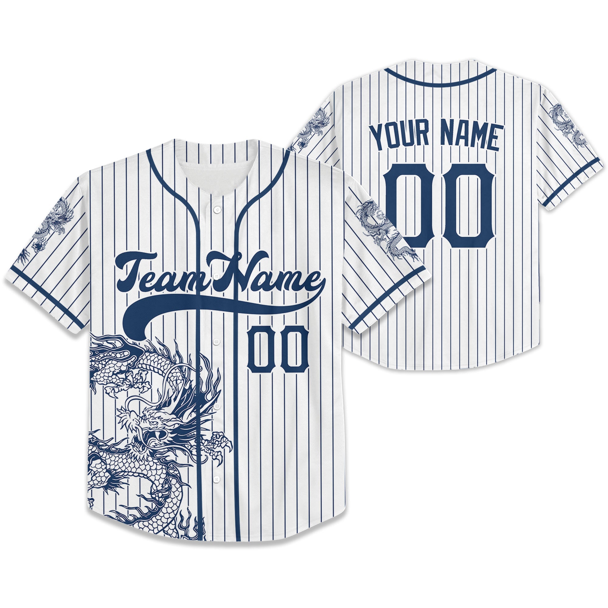 Personalize-Team-Name-And-Number-Dragon-Striped-Baseball-Cool-Sport-White