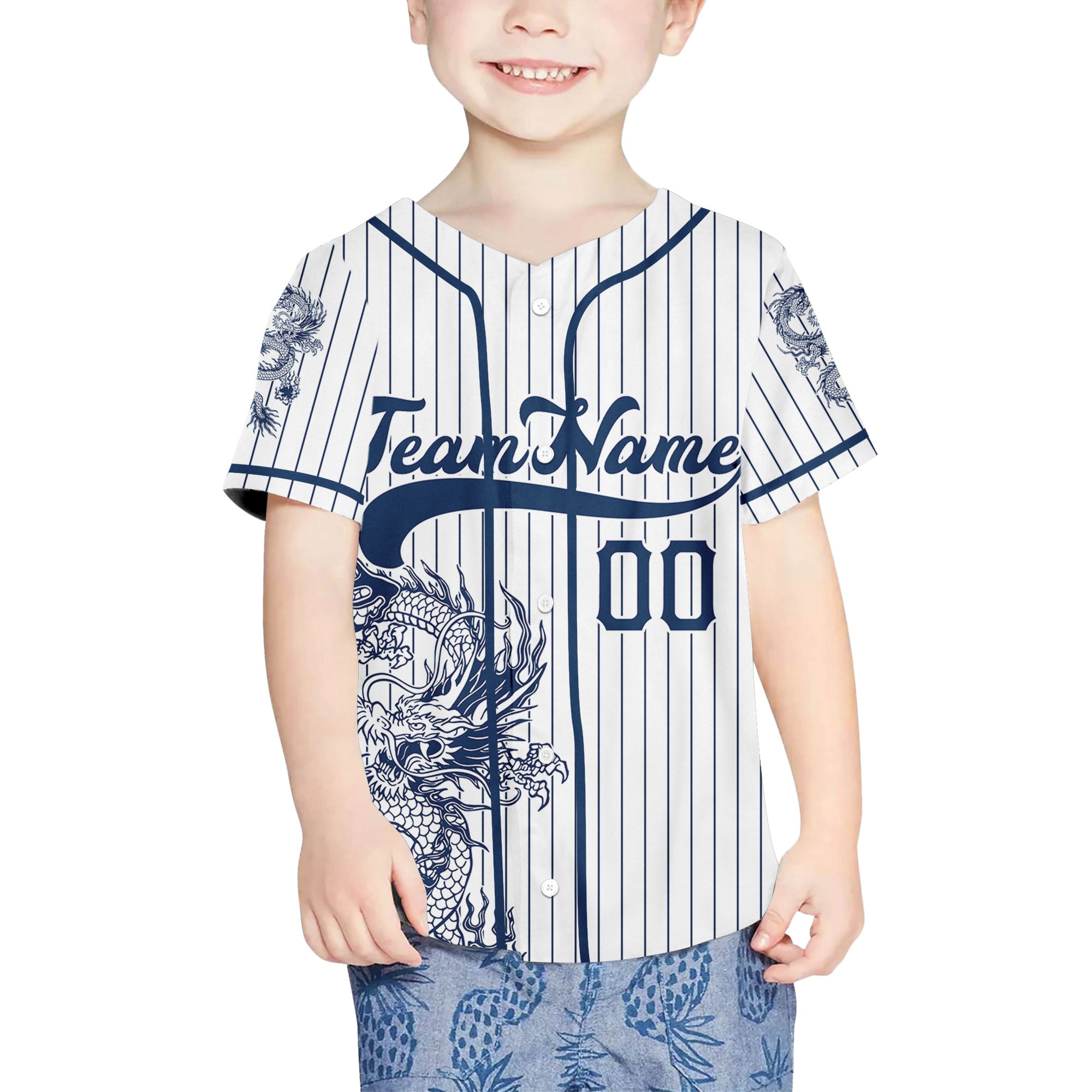 Personalize-Team-Name-And-Number-Dragon-Striped-Baseball-Cool-Sport-White