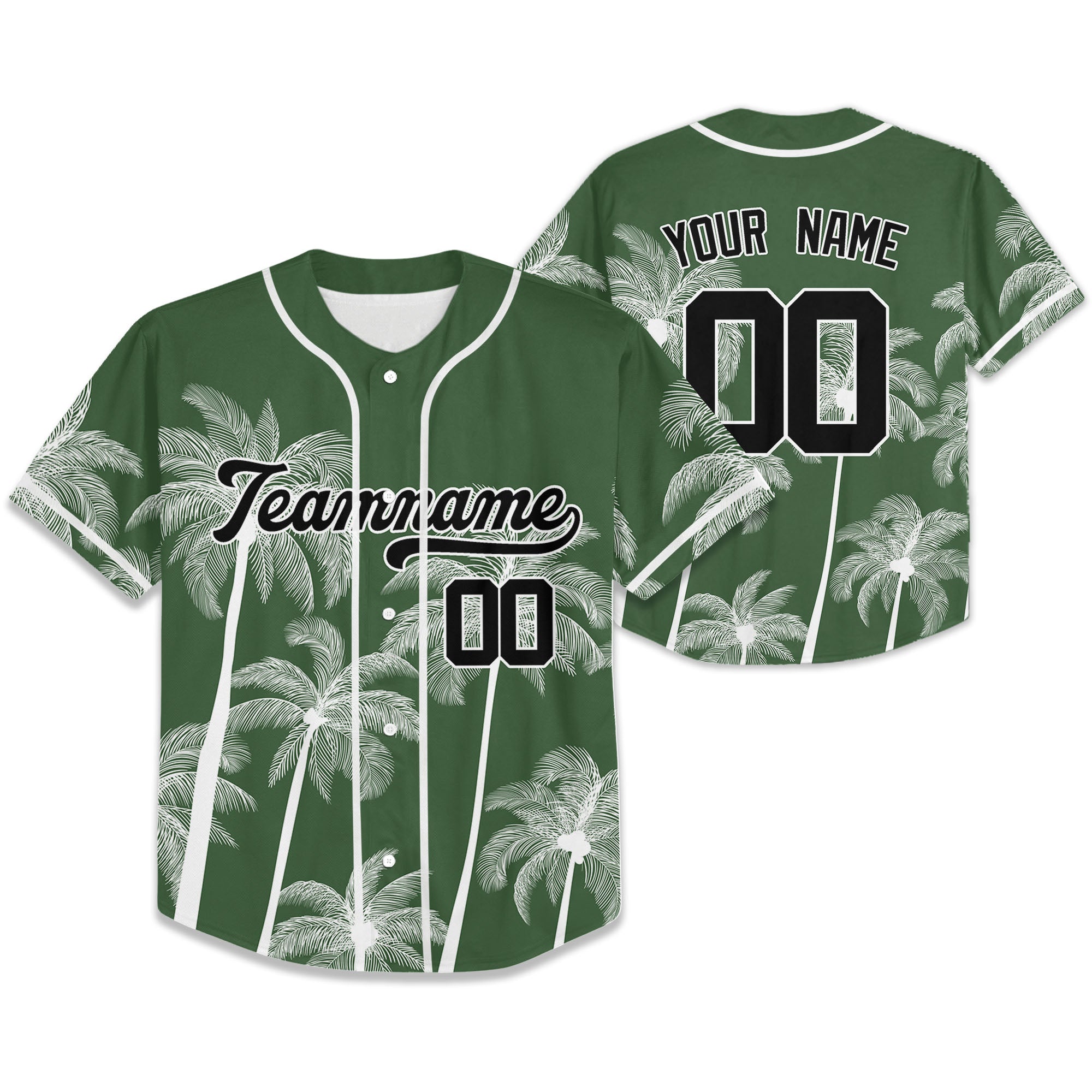 Personalize-Team-Name-And-Number-Hawaii-Palm-Summer-Style-Forest-Green
