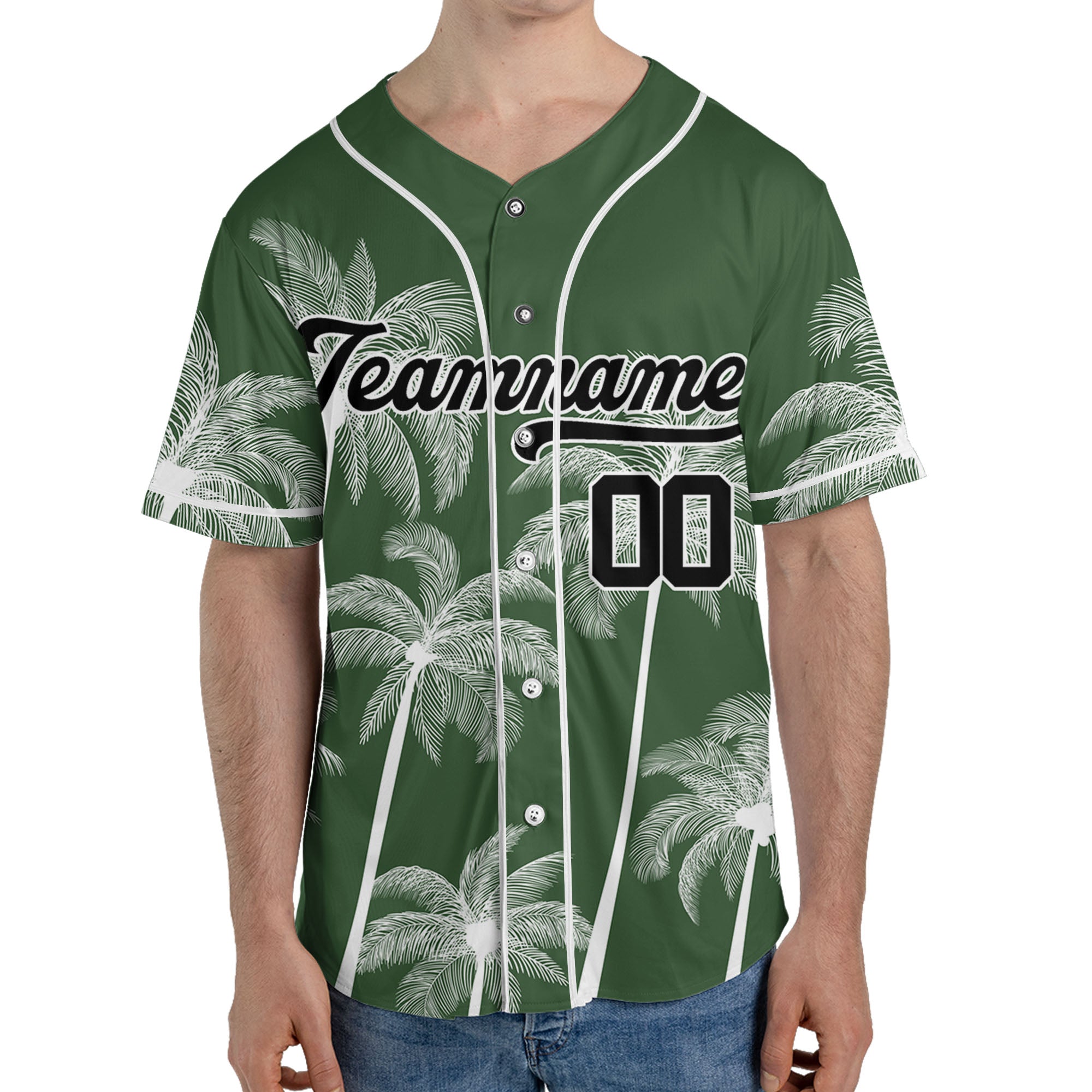 Personalize-Team-Name-And-Number-Hawaii-Palm-Summer-Style-Forest-Green