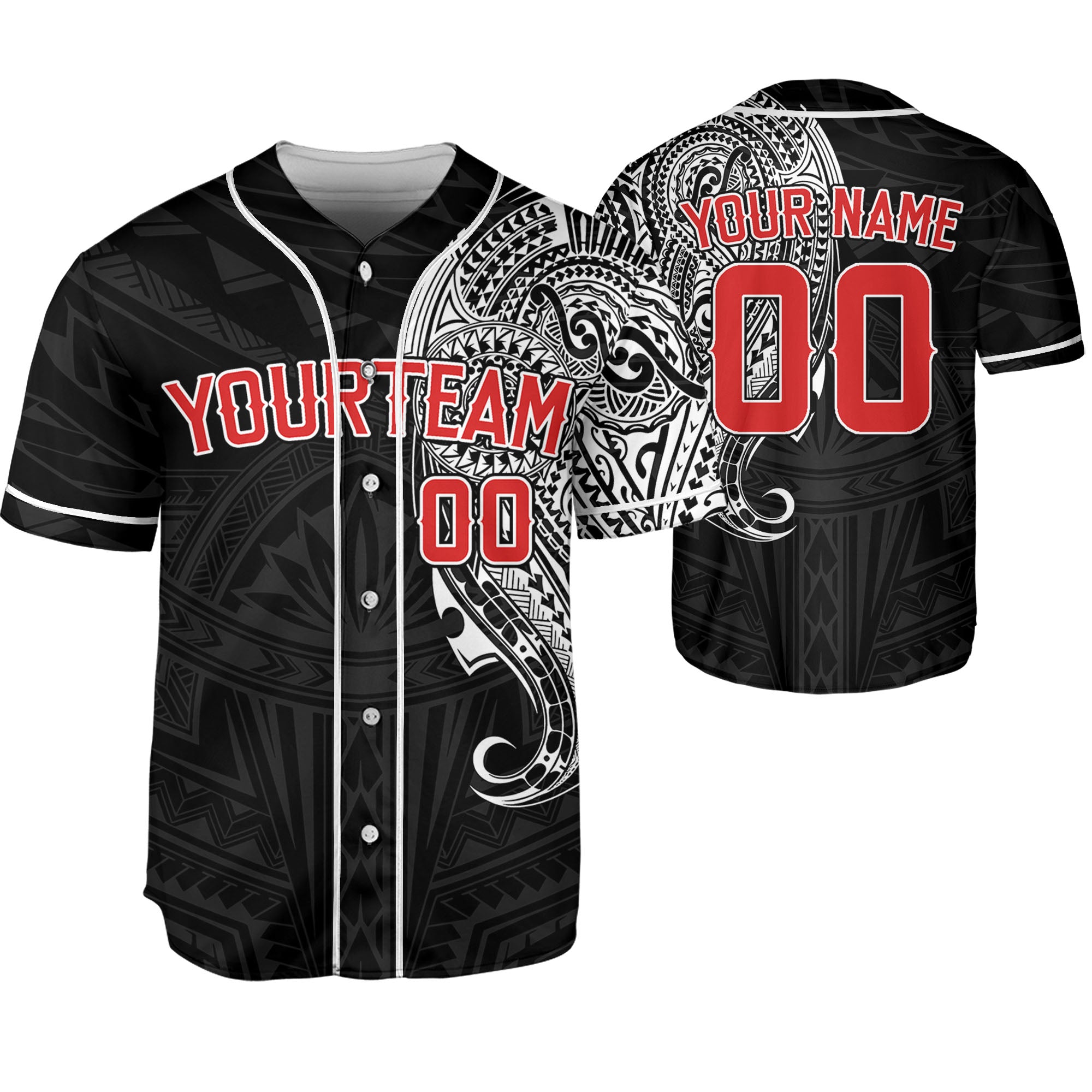 Personalize-Team-Name-And-Number-Maori-Tribal-Black-White-Baseball-Jersey