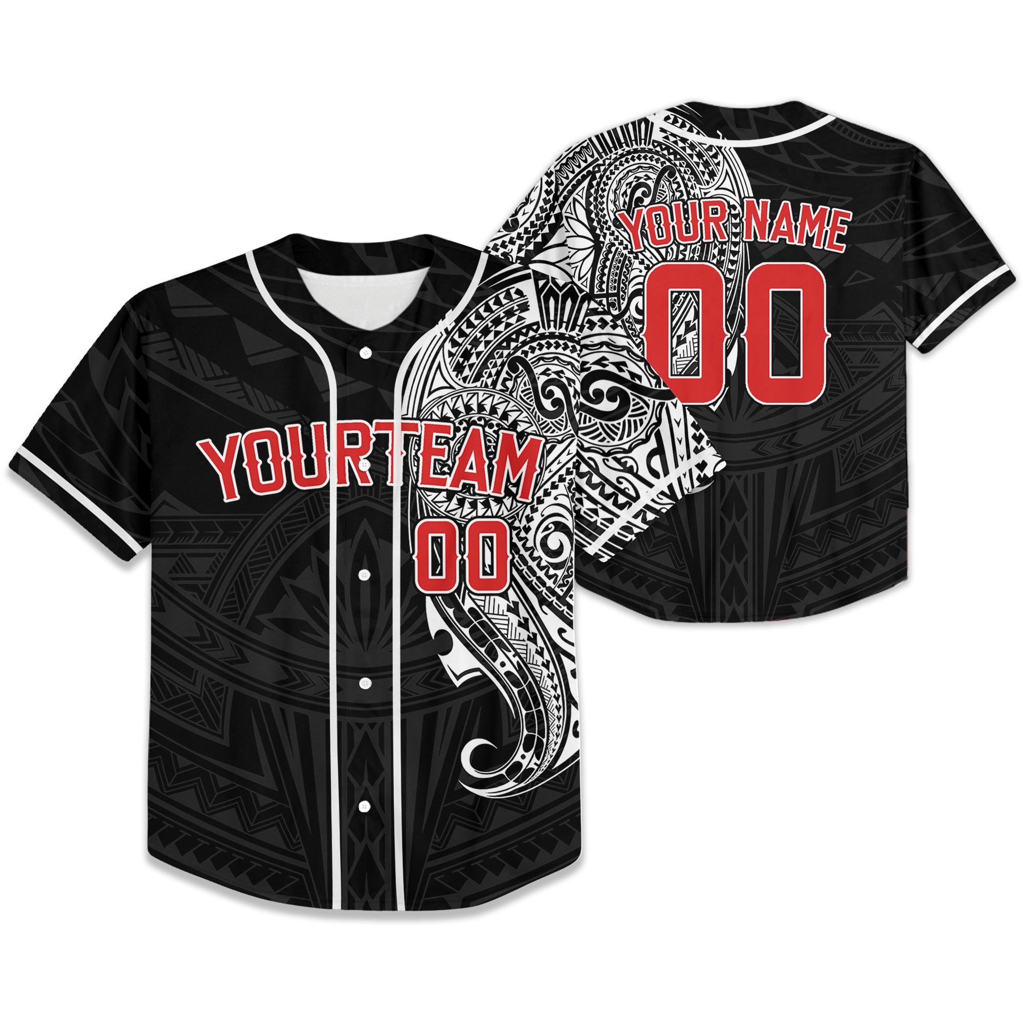 Personalize-Team-Name-And-Number-Maori-Tribal-Black-White-Baseball-Jersey