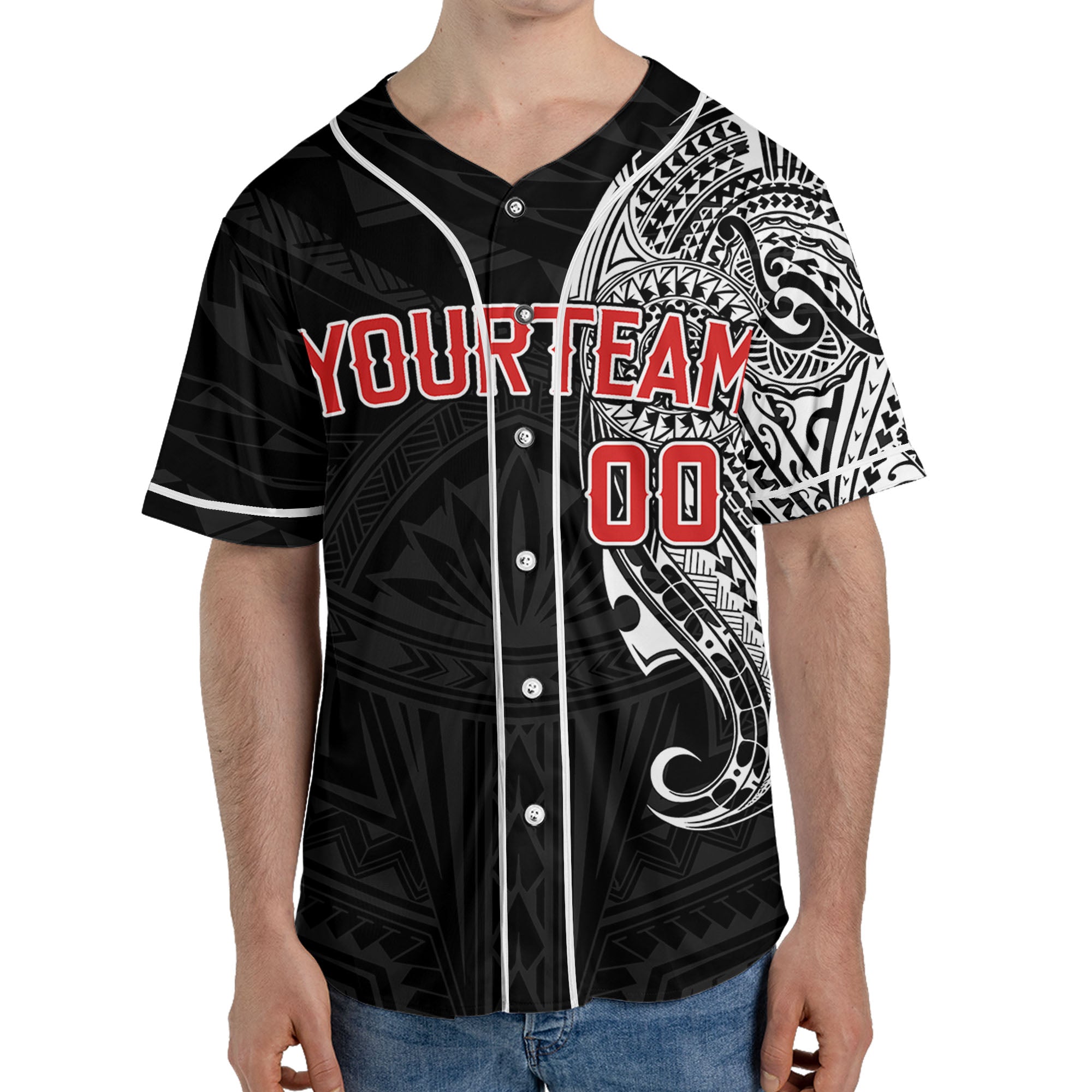 Personalize-Team-Name-And-Number-Maori-Tribal-Black-White-Baseball-Jersey