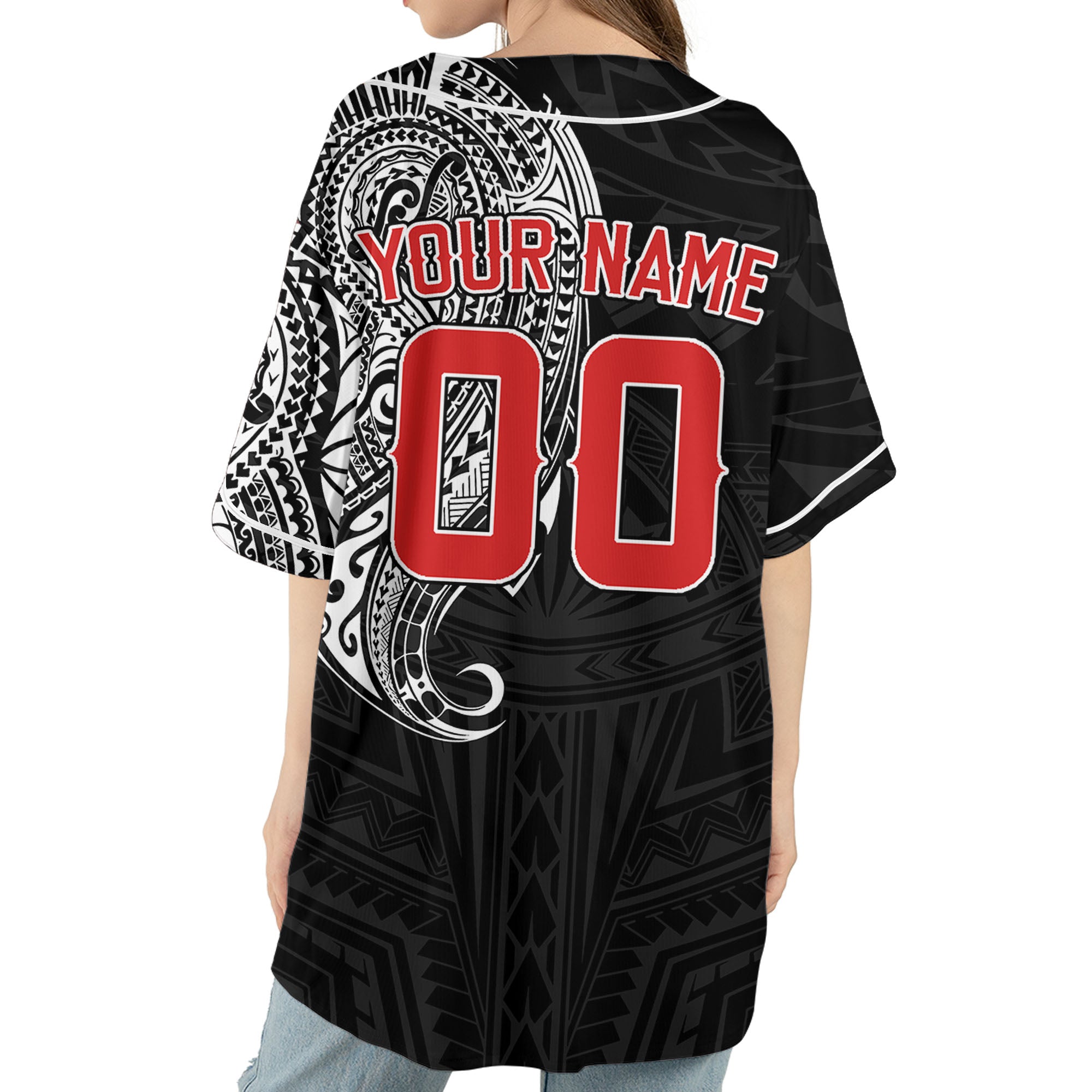 Personalize-Team-Name-And-Number-Maori-Tribal-Black-White-Baseball-Jersey