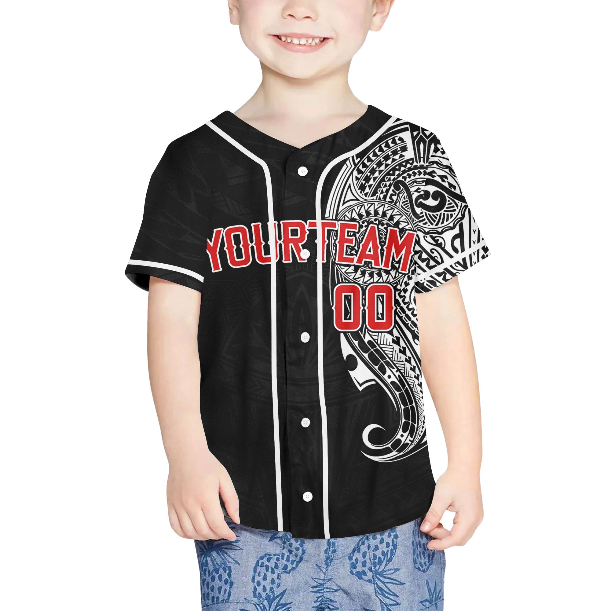 Personalize-Team-Name-And-Number-Maori-Tribal-Black-White-Baseball-Jersey