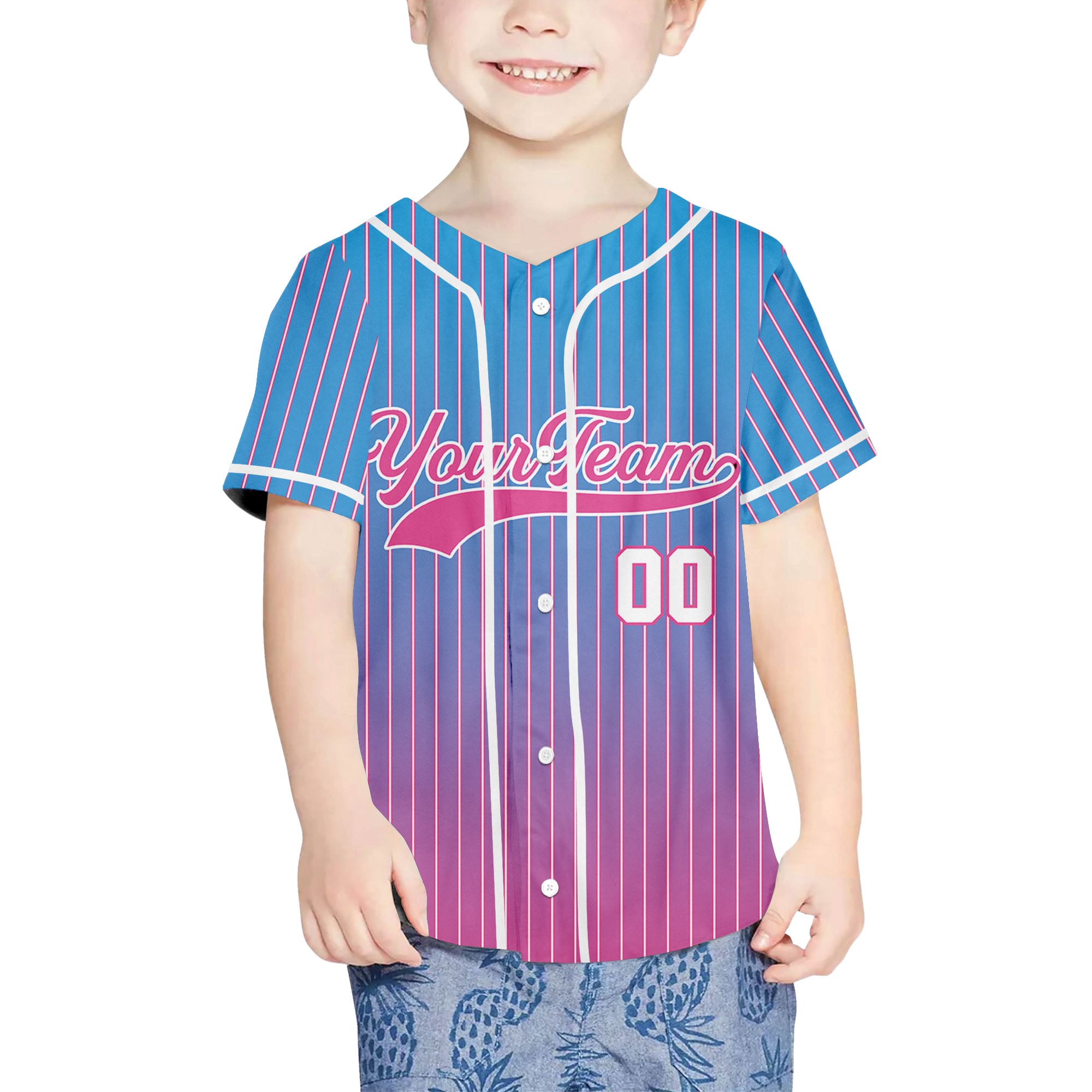 Personalize-Team-Name-And-Number-Striped-Gradient-Colorful-Blue-Pink