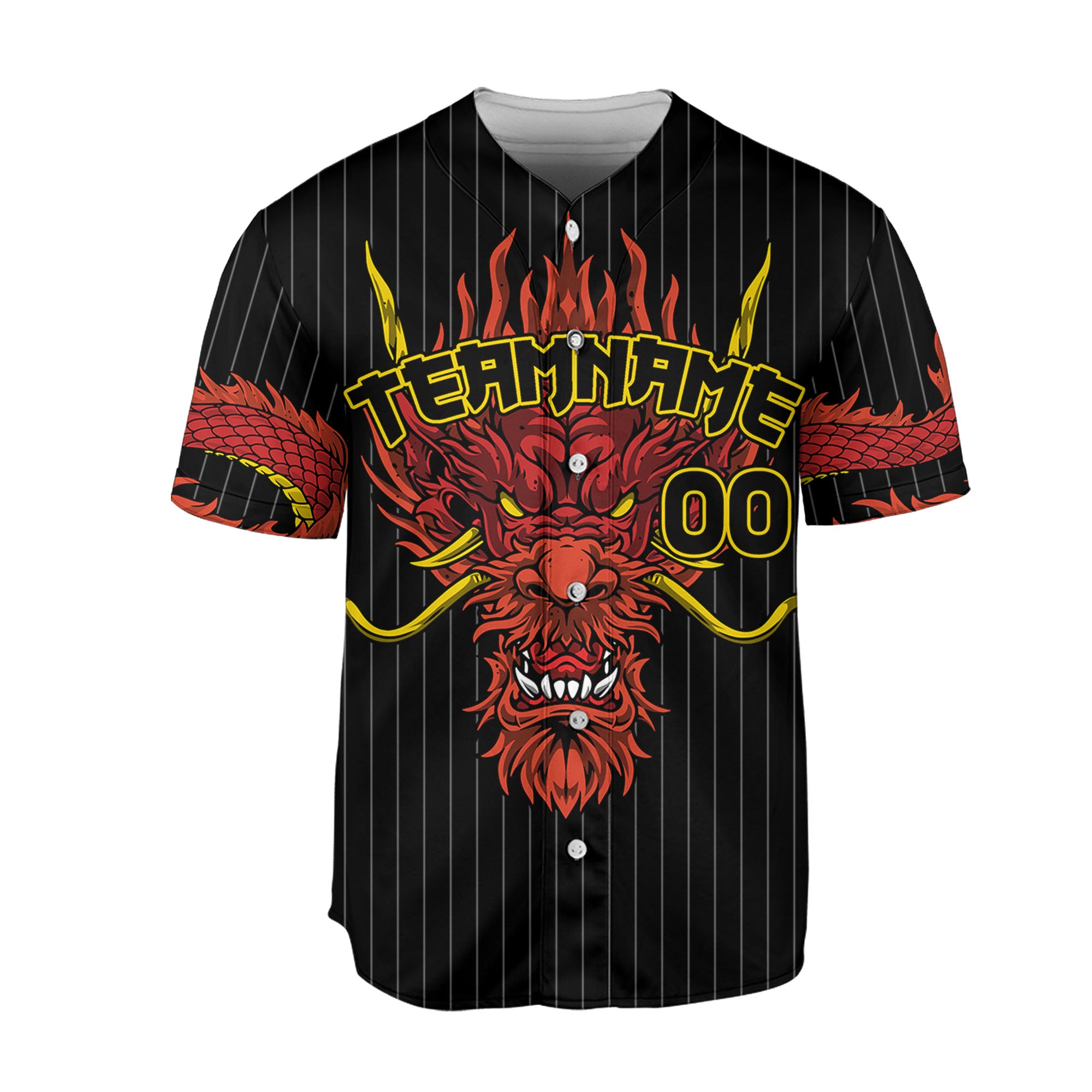 Personalize-Team-Name-Devilish-Dragon-Striped-Black-Color-Baseball-Jersey