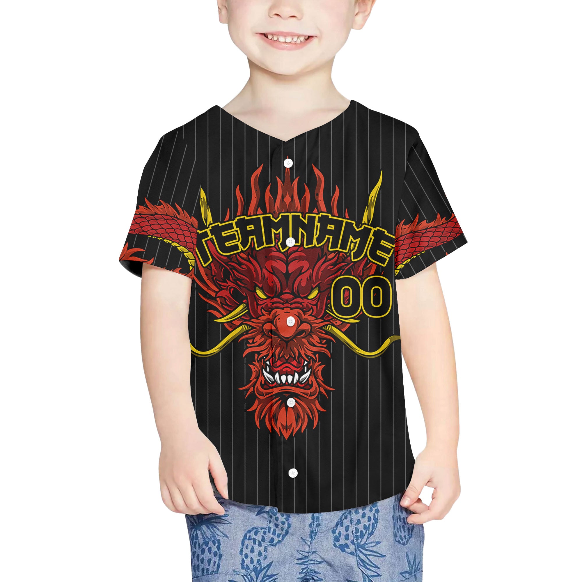 Personalize-Team-Name-Devilish-Dragon-Striped-Black-Color-Baseball-Jersey