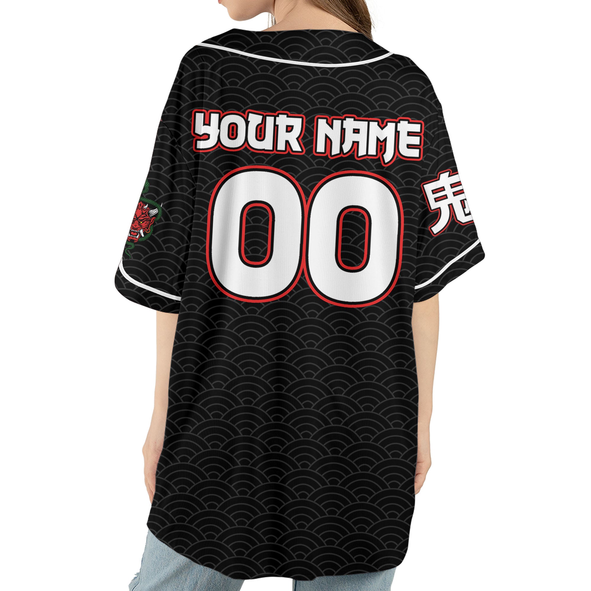 Custom Baseball Team Name Scare Oni Mask And Snake Black