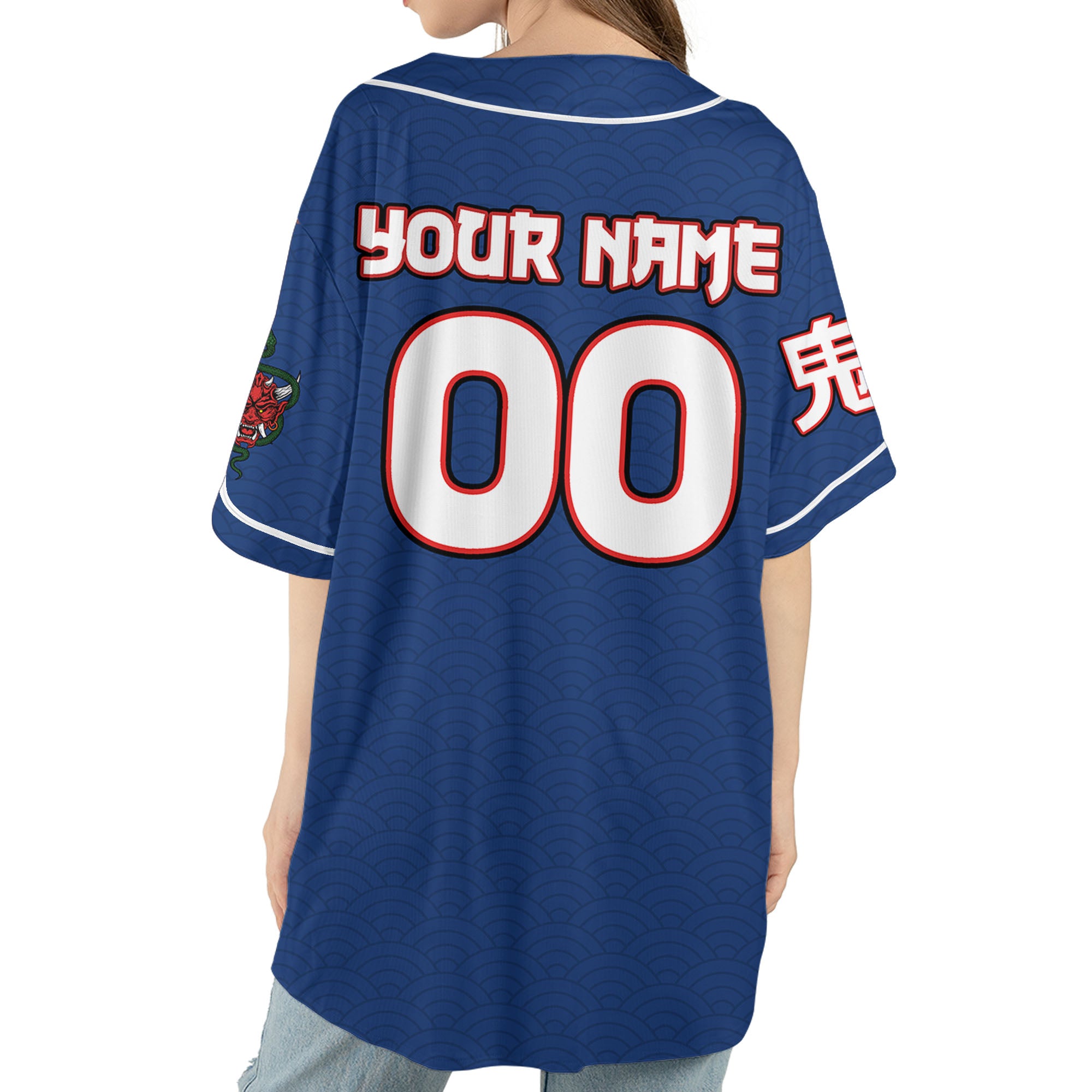 Custom Baseball Team Name Scare Oni Mask And Snake Dark Blue