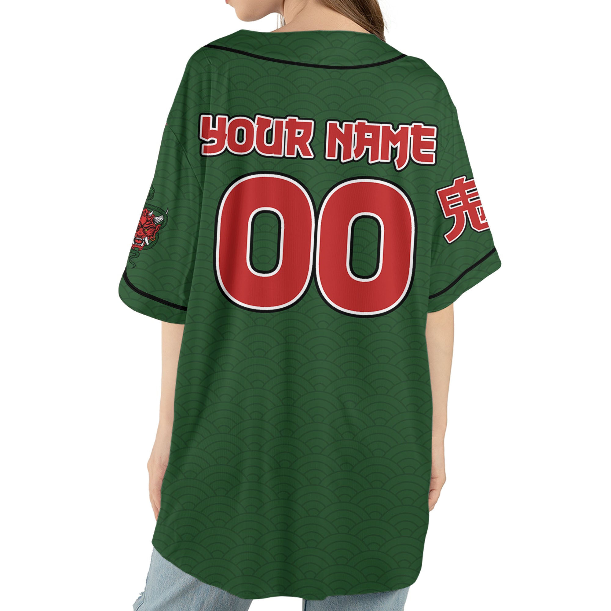 Custom Baseball Team Name Scare Oni Mask And Snake Green