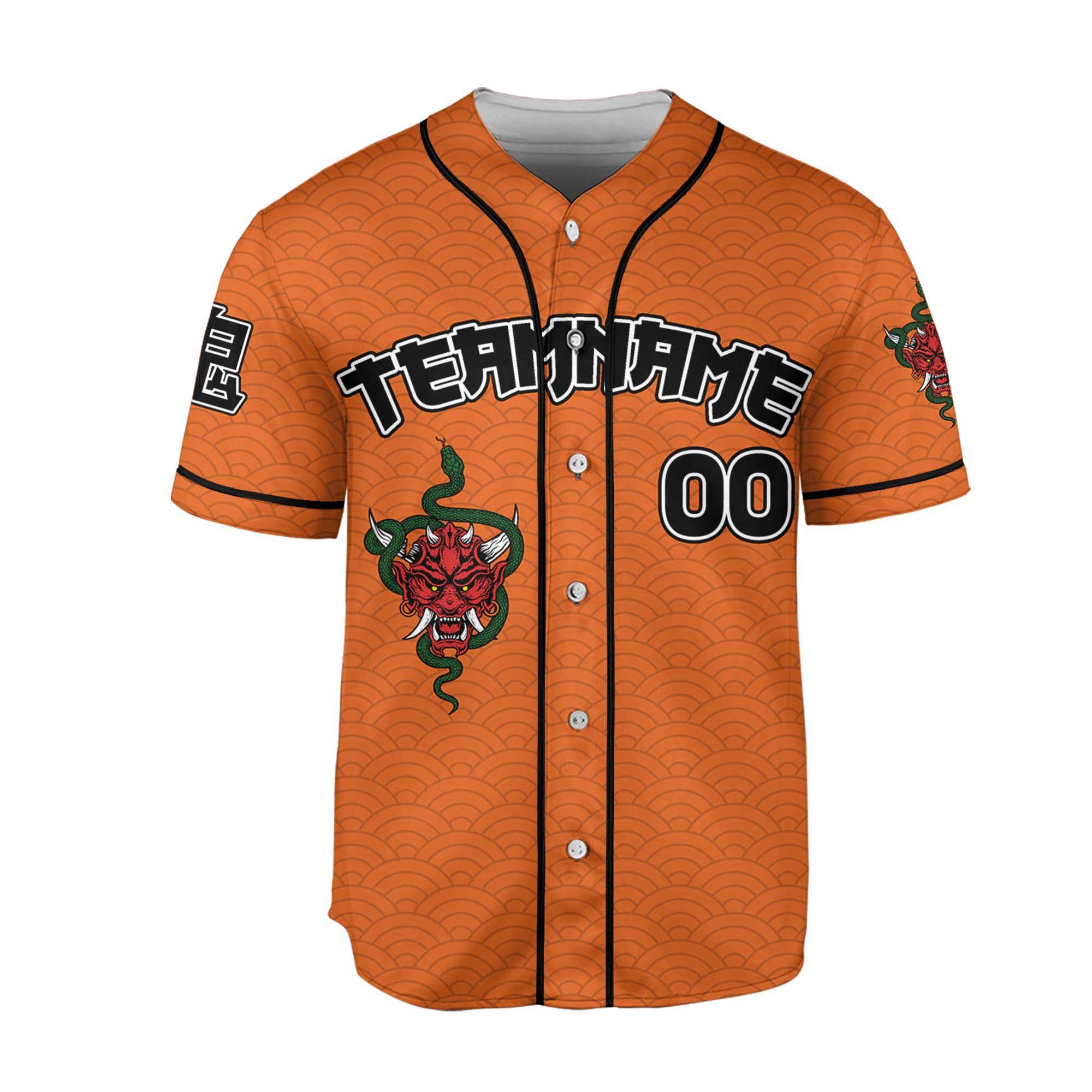 Custom Baseball Team Name Scare Oni Mask And Snake Orange