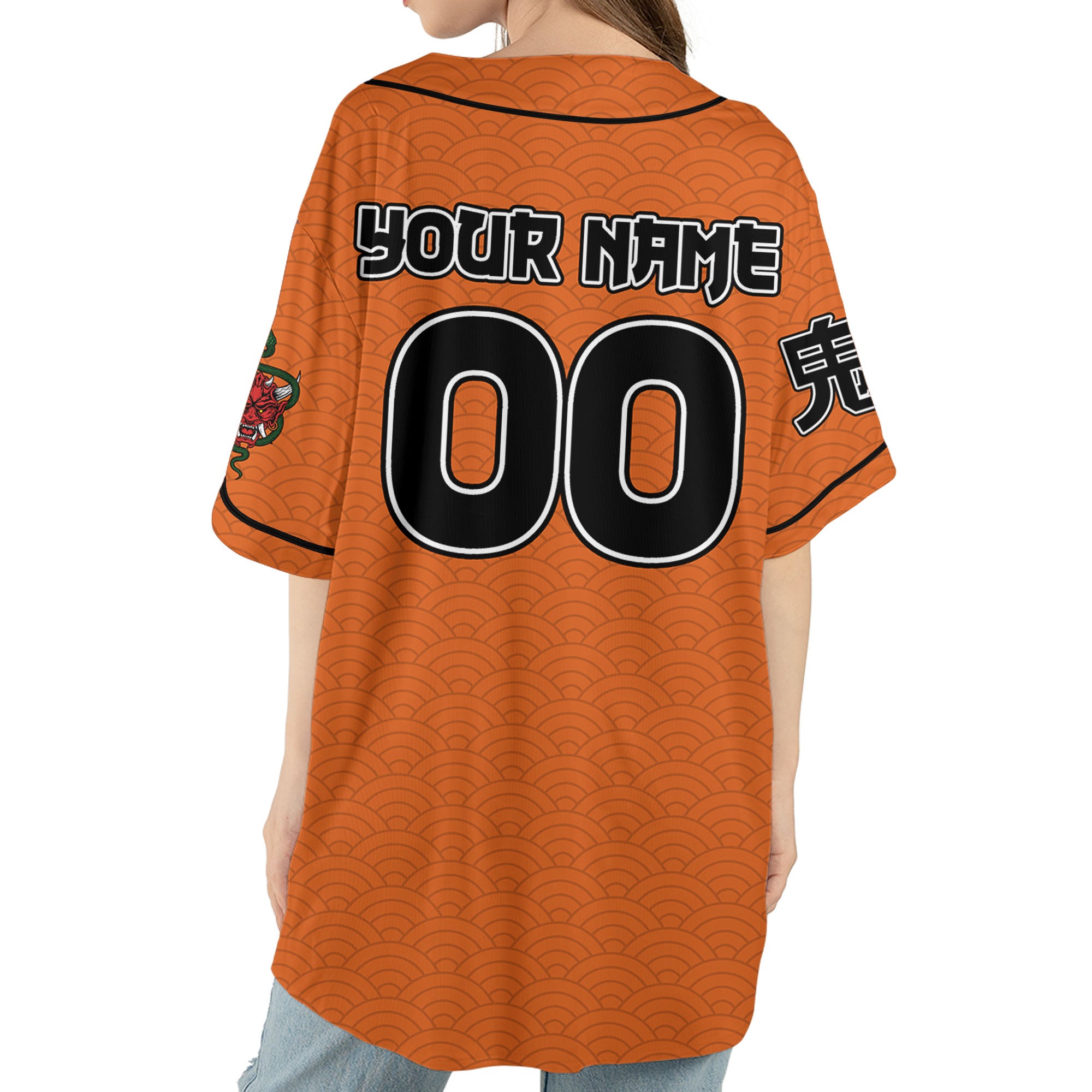 Custom Baseball Team Name Scare Oni Mask And Snake Orange