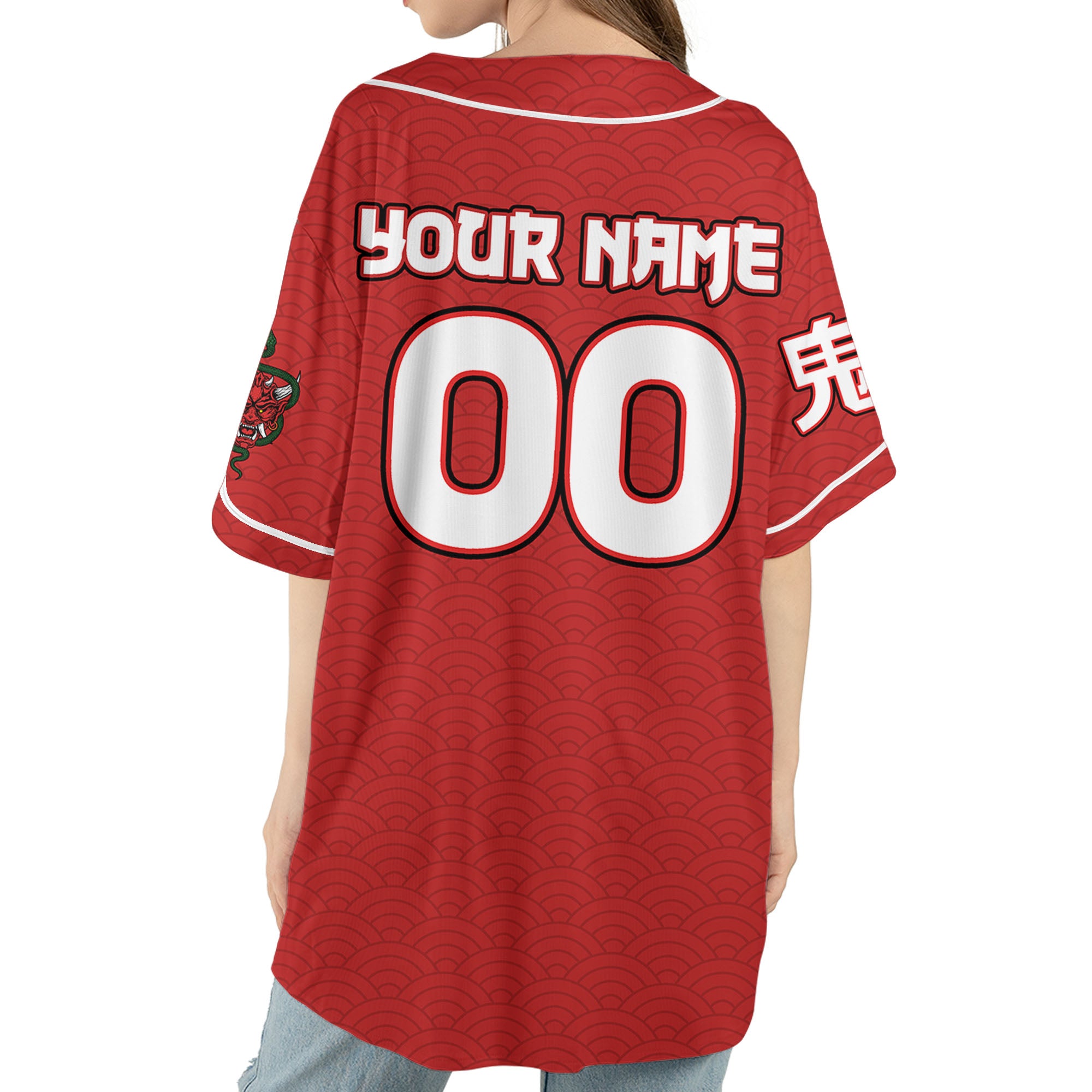 Custom Baseball Team Name Scare Oni Mask And Snake Red