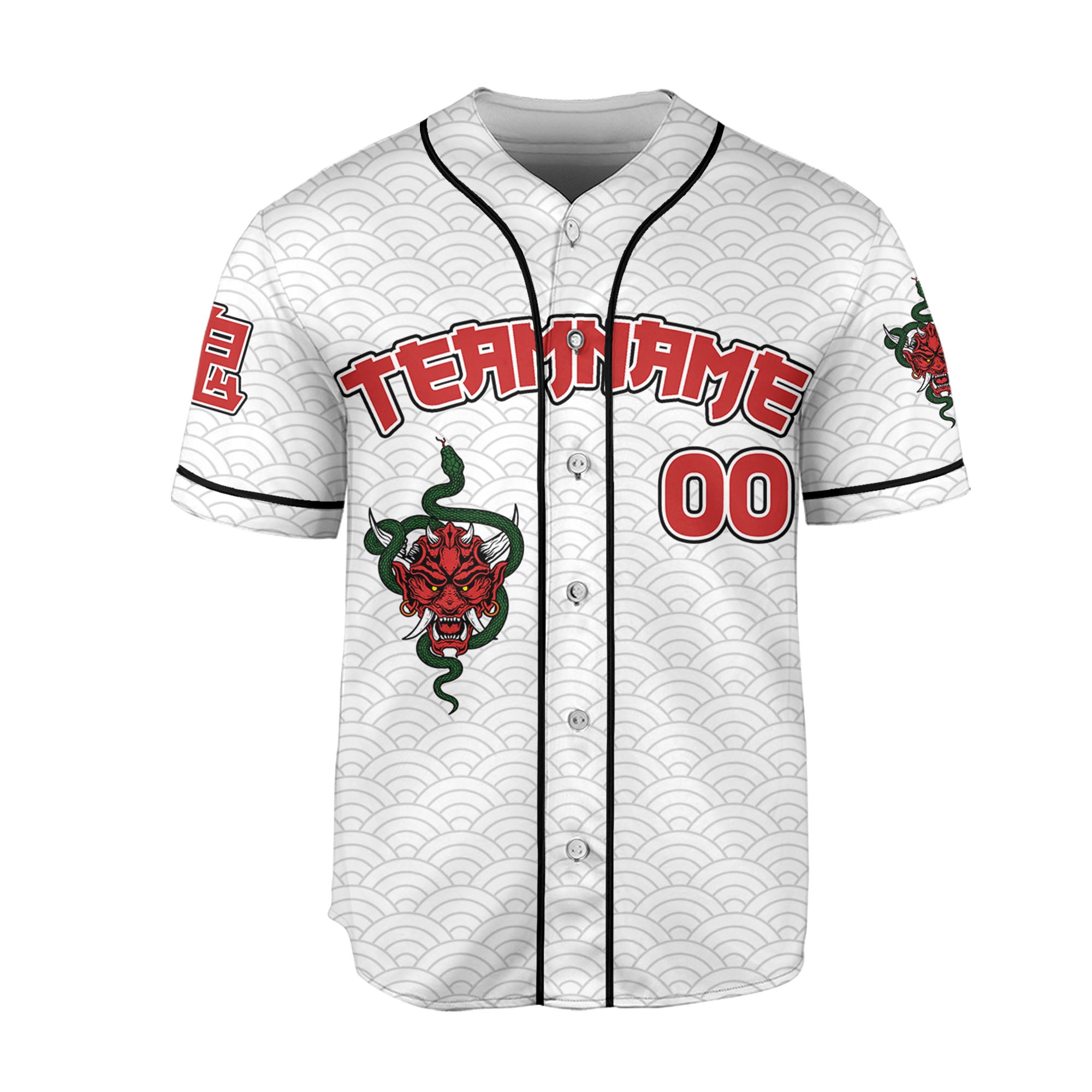 Custom Baseball Team Name Scare Oni Mask And Snake White