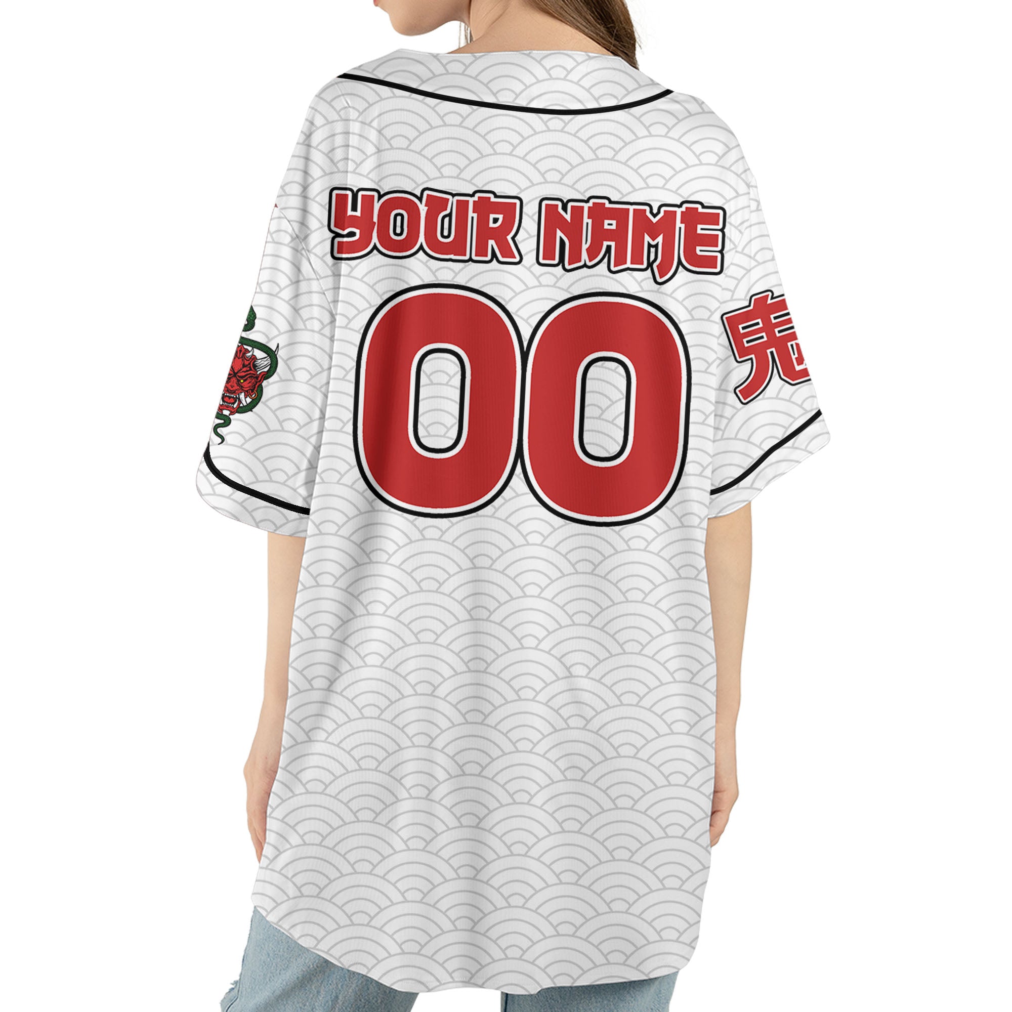 Custom Baseball Team Name Scare Oni Mask And Snake White