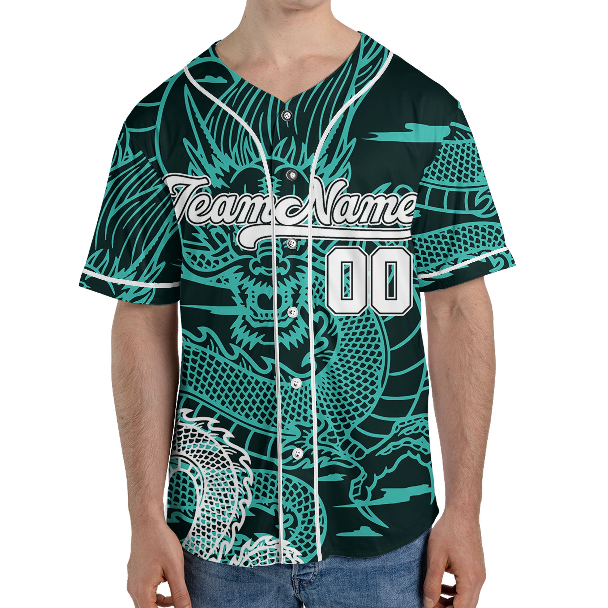 Personalize-Team-Name-Sky-Dragon-Turquoise-Baseball-Jersey
