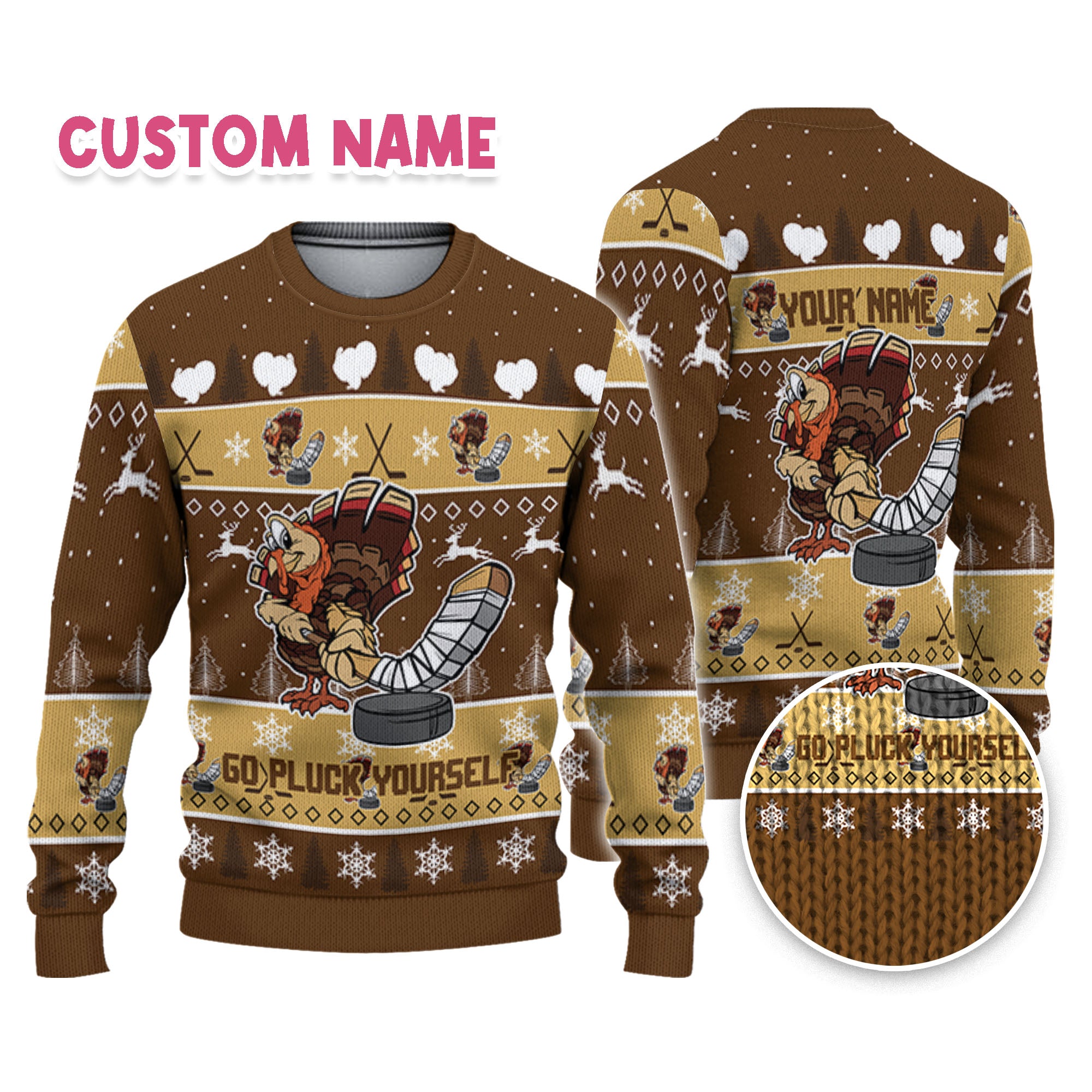 personalize-ugly-thanksgiving-turkey-player-hockey-sport-brown-nda29-4772