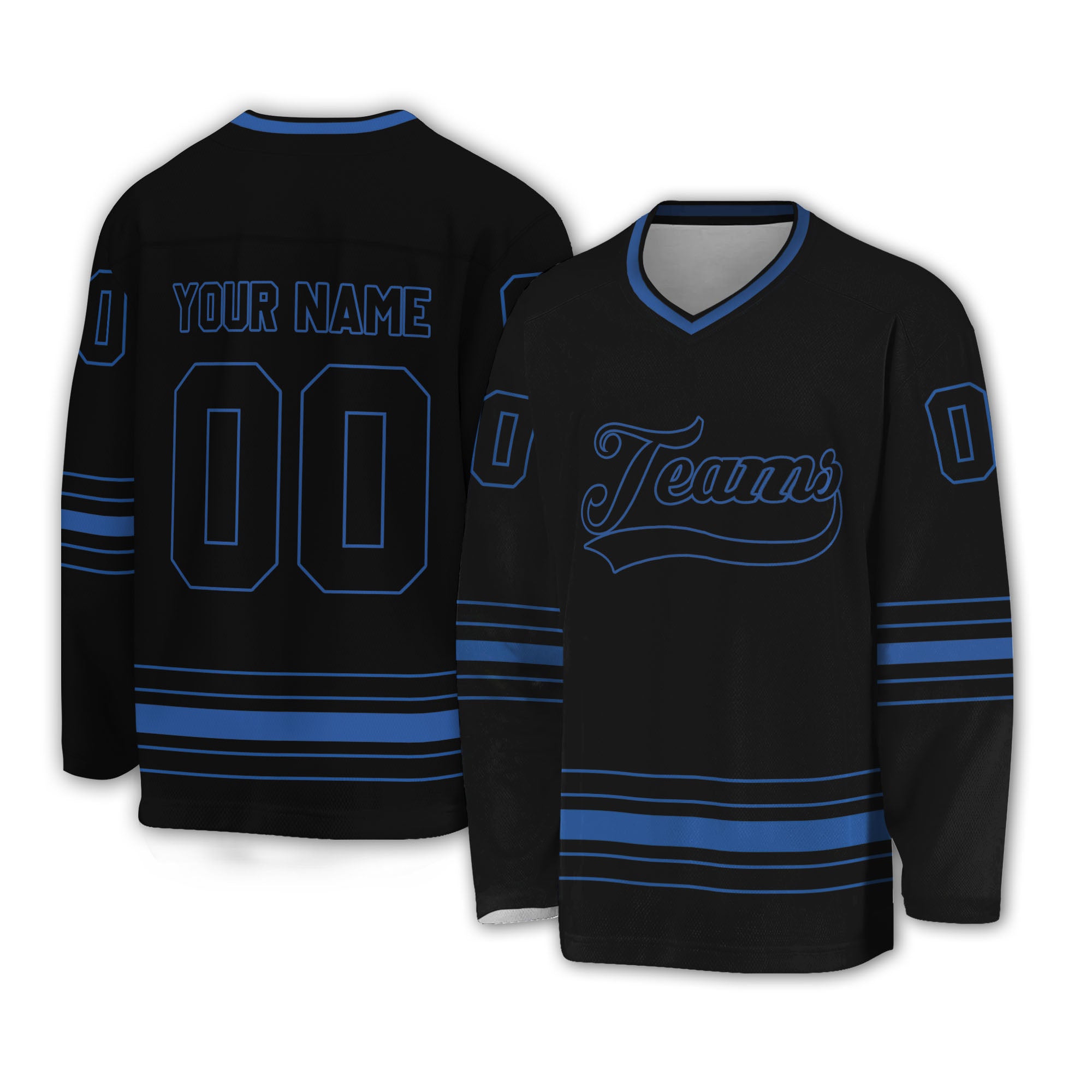 Personalized Ice Hockey Jersey shirt black and blue team VDD02