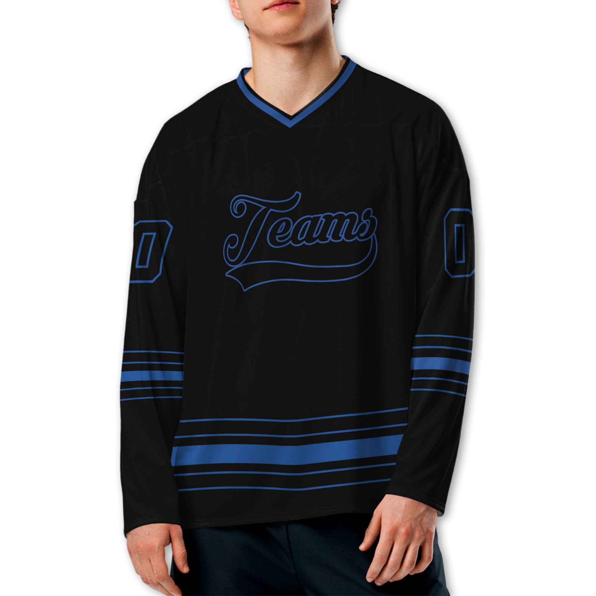 Personalized Ice Hockey Jersey shirt black and blue team VDD02