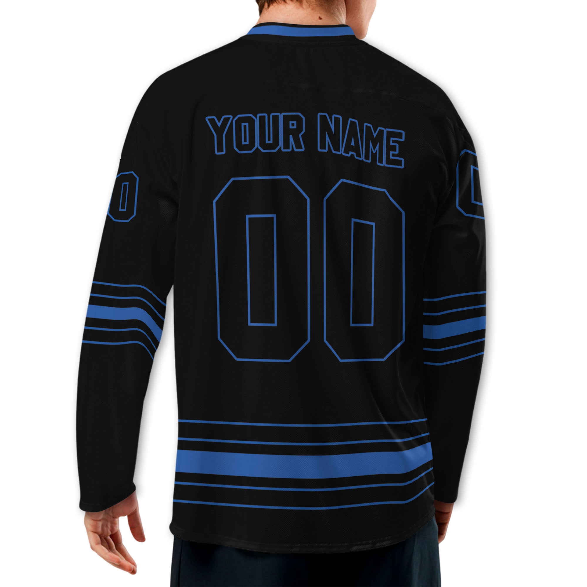 Personalized Ice Hockey Jersey shirt black and blue team VDD02
