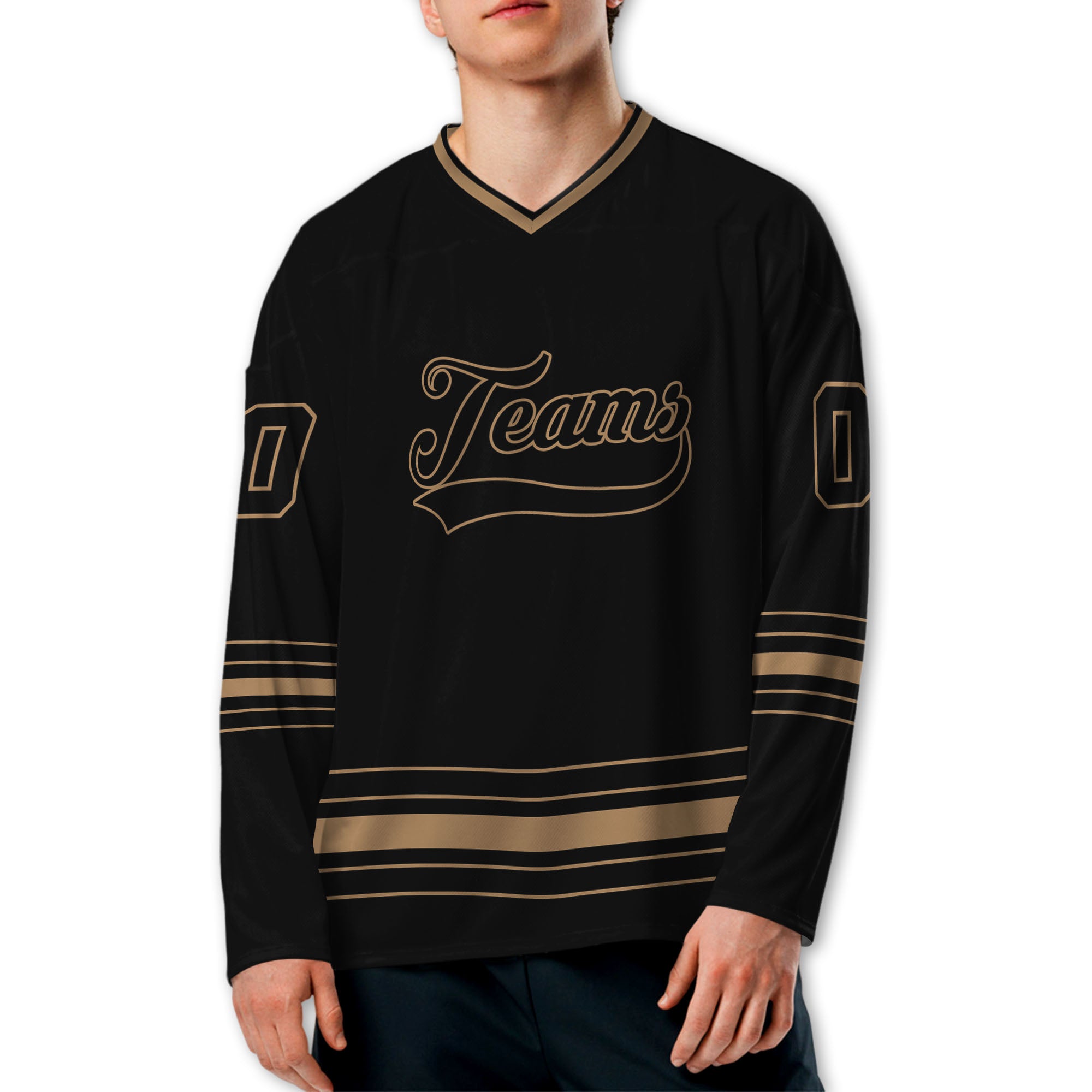 Personalized Ice Hockey Jersey shirt black and cream team VDD02