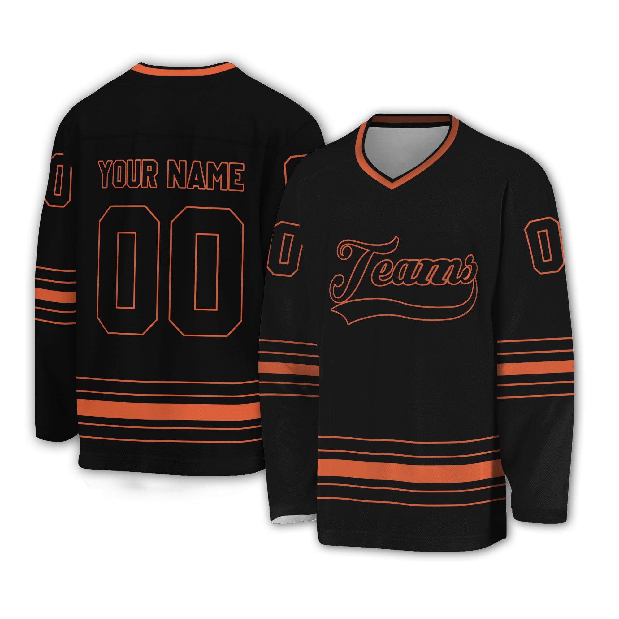 Personalized Ice Hockey Jersey shirt black and orange team VDD02
