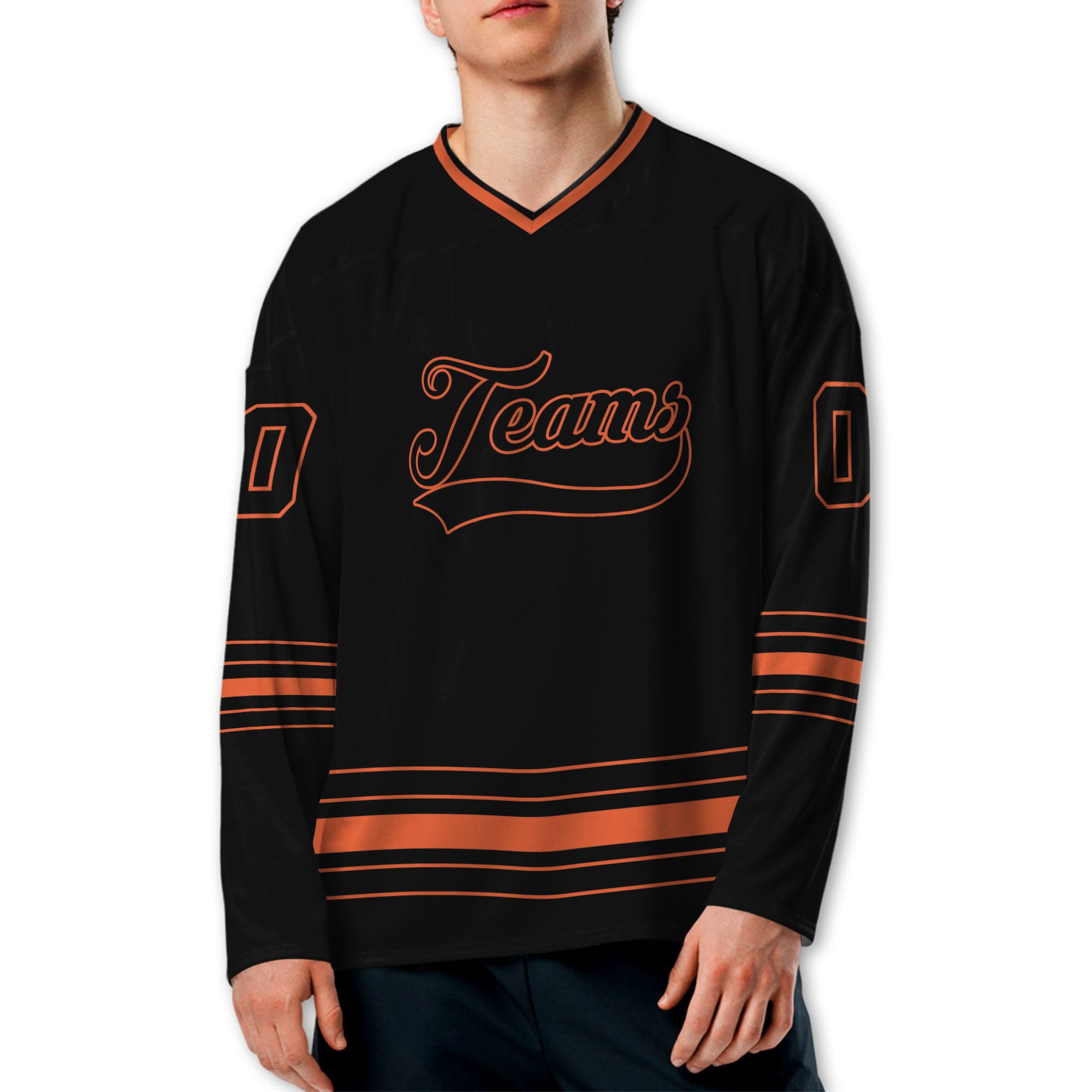 Personalized Ice Hockey Jersey shirt black and orange team VDD02