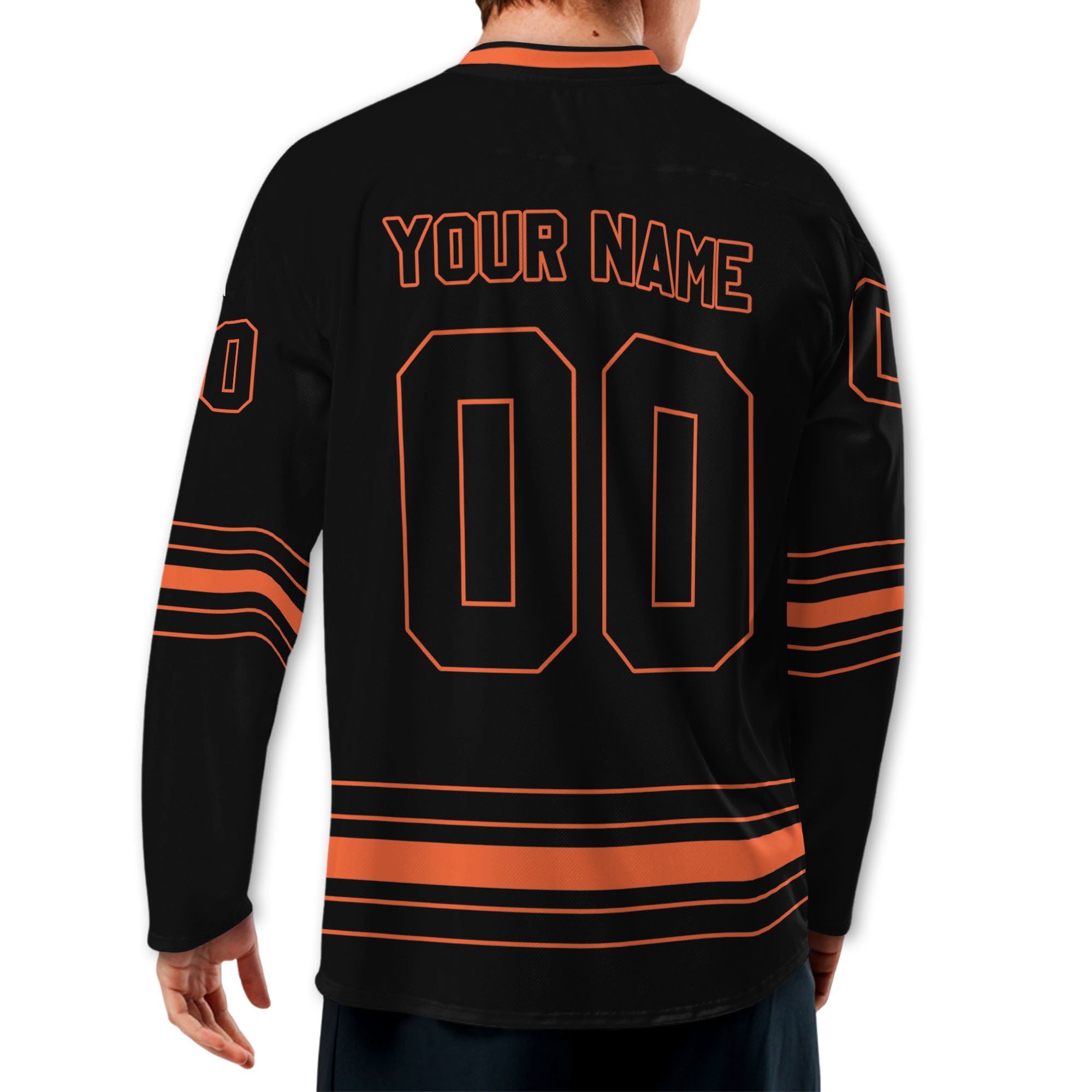 Personalized Ice Hockey Jersey shirt black and orange team VDD02