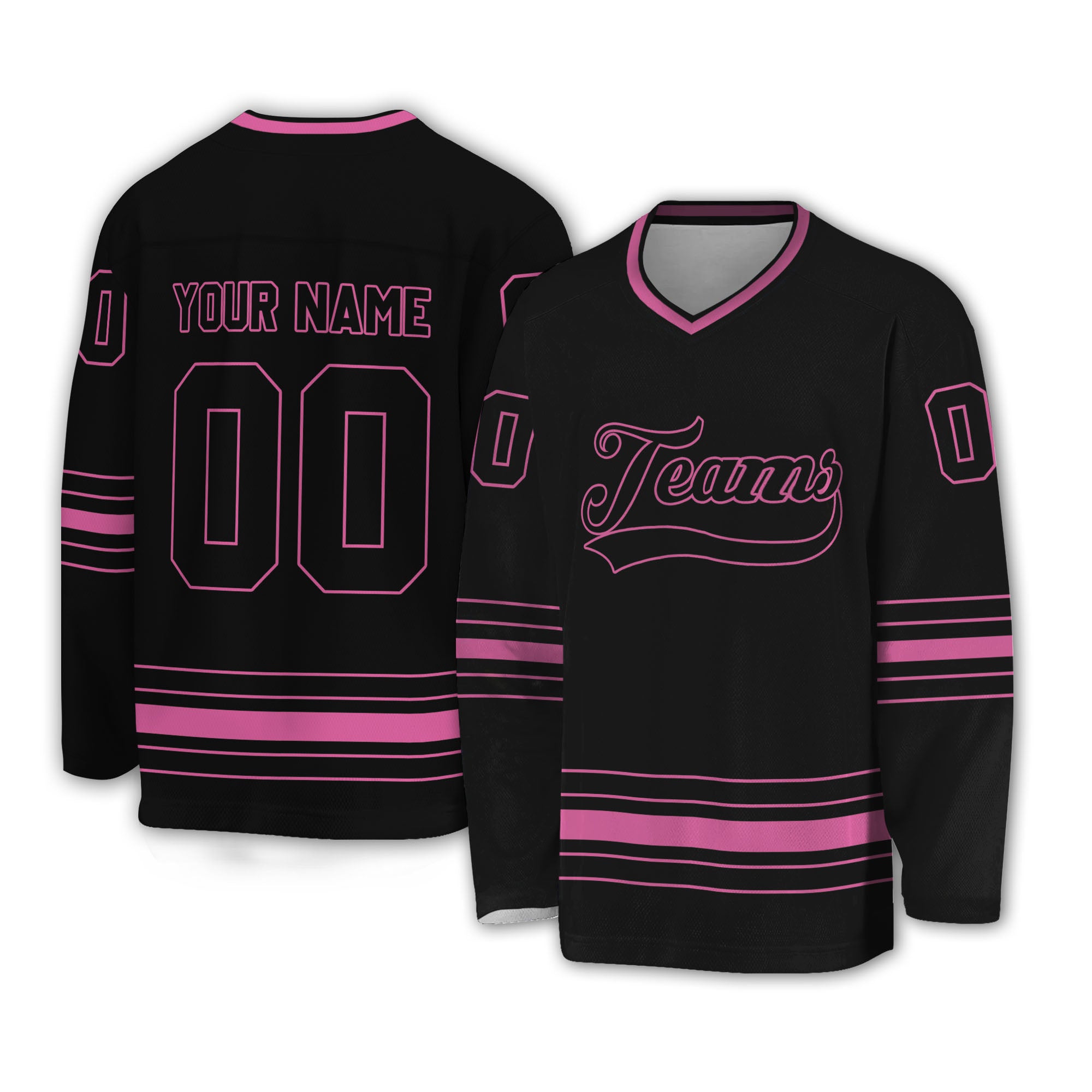 Personalized Ice Hockey Jersey shirt black and pink team VDD02